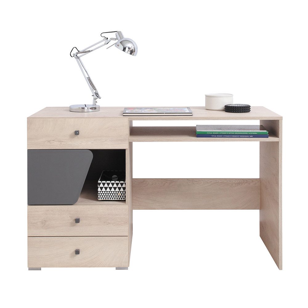 Lomadox Schreibtisch DIAMANTE-133, Eiche Nb. mit anthrazit, 3 Schubkästen, B/H/T ca. 125/76/55 cm