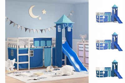 vidaXL Kinderbett Kinderhochbett mit Turm Blau 90x200 cm Massivholz Kiefer