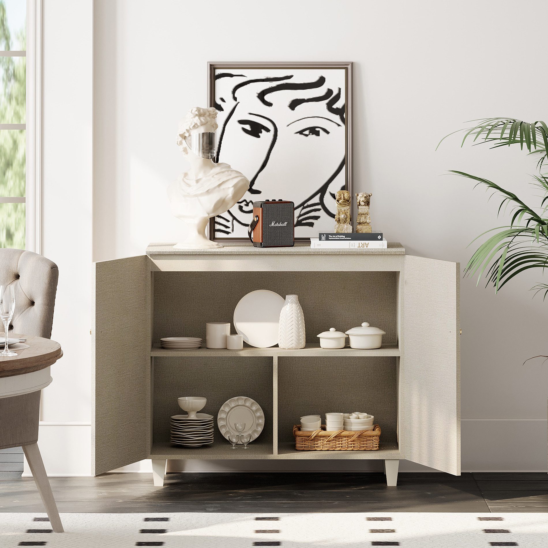 WAMPAT Sideboard 90 cm breiter, 82 cm hoher Schrank mit 3 Fächern, Buffetschrank für Wohnzimmer, Flur, Esszimmer, Schlafzimmer