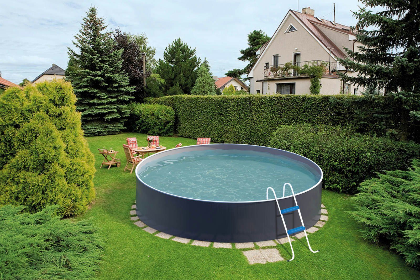 Poolomio Pool Azuro Deluxe Stahlwandpool - Graphite/Weiß - Rund Ø 550 x 120 cm (Set)