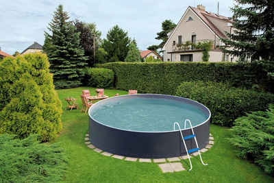 Poolomio Pool Azuro Deluxe Stahlwandpool - Graphite/Weiß - Rund Ø 460 x 120 cm (Set)