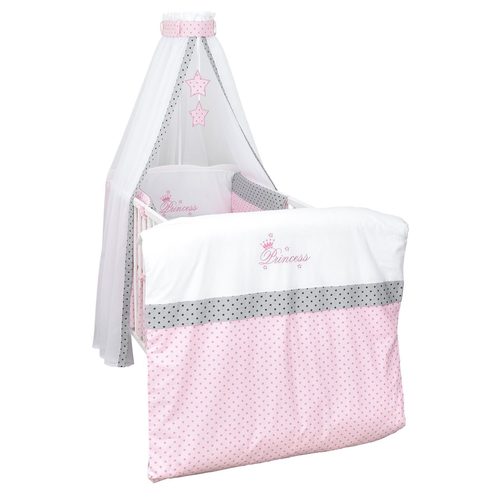 Babybettwäsche Baby Bettwäsche Set 4-Tlg. Nestchen Chiffonhimmel