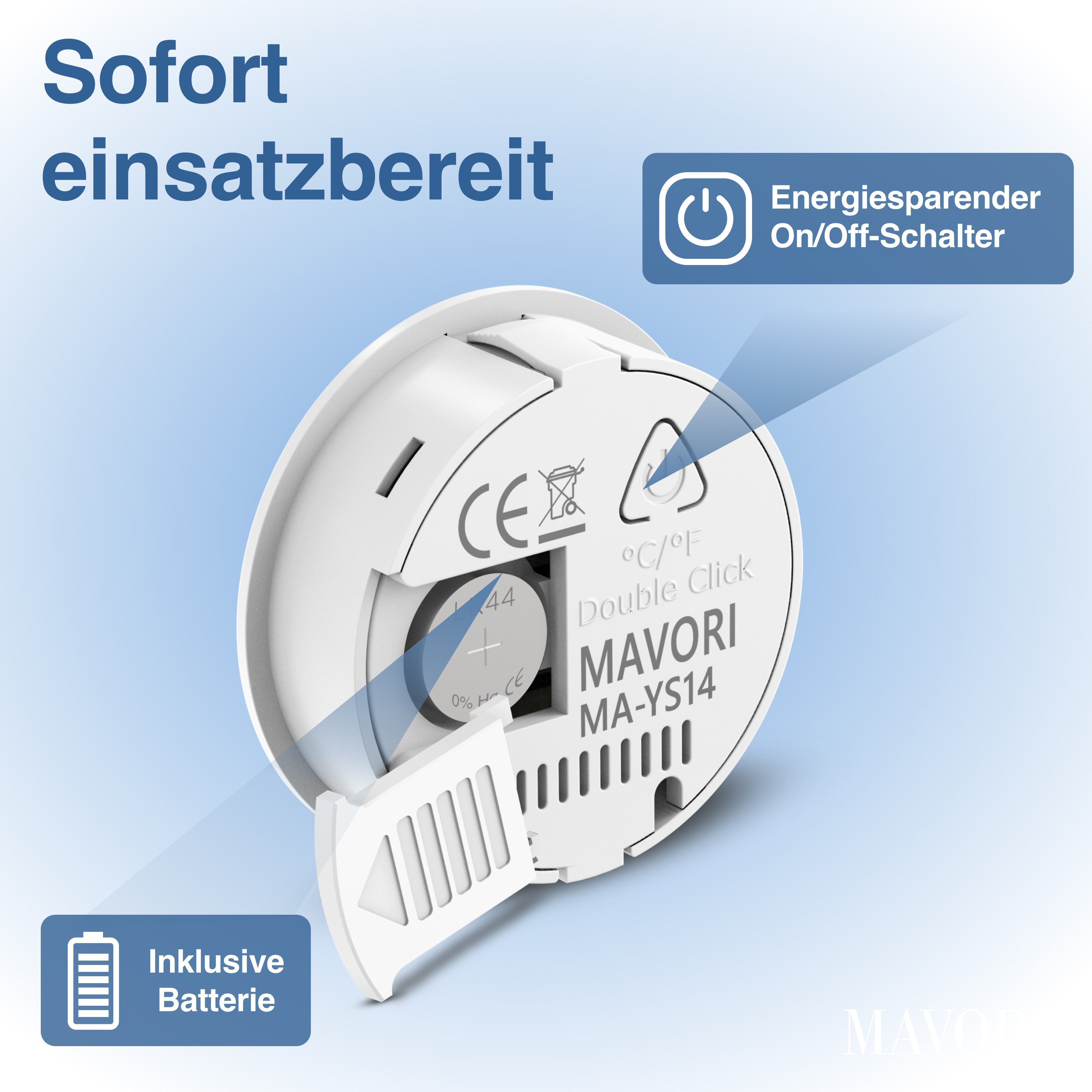 MAVORI Raumthermometer digitaler Hygrometer mit Thermometer für innen, 3er & 6er Set, 2-tlg., Temperatur & Luftfeuchtigkeit mit sehr präzisen Messwerten