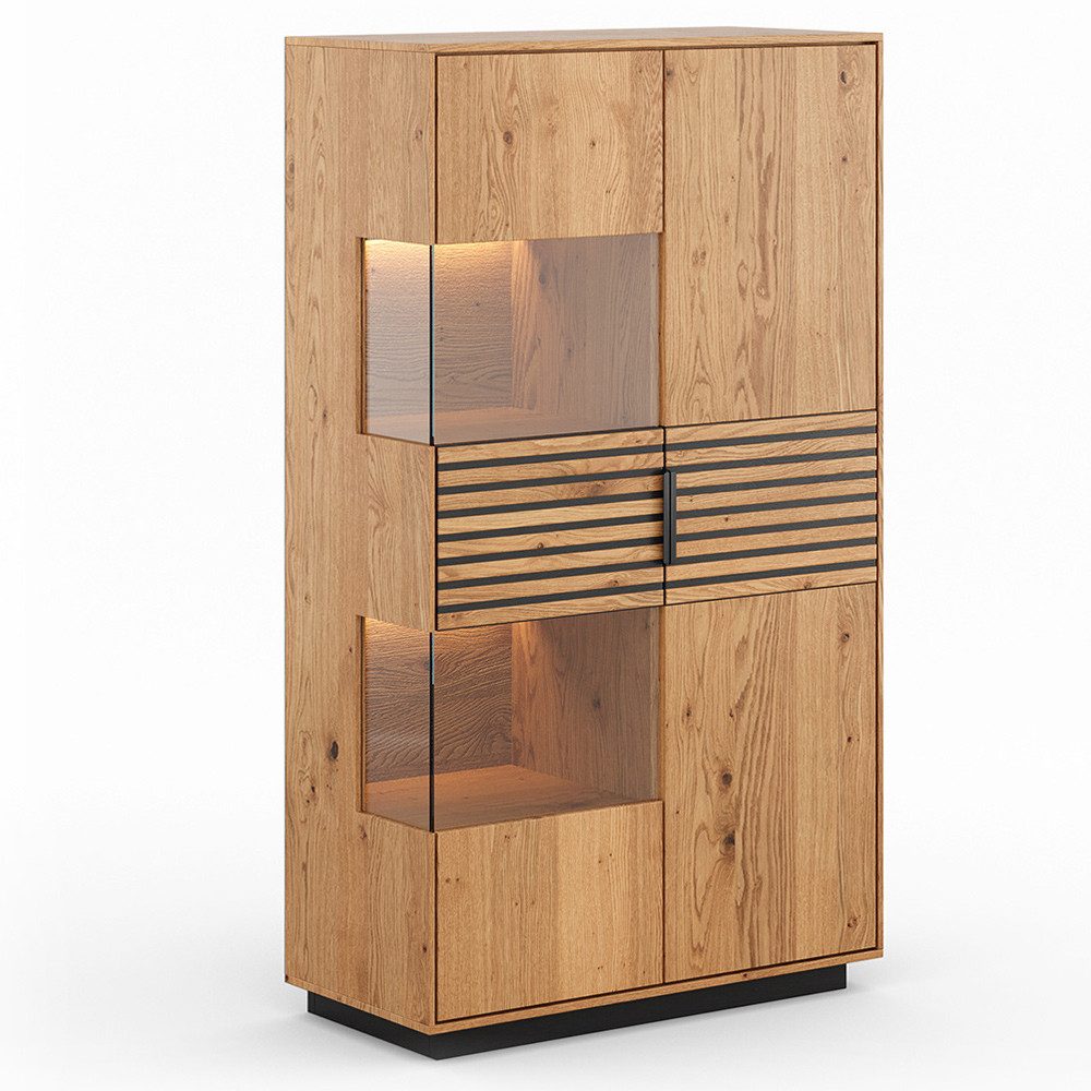 Lomadox Vitrine TIVAT-163 Eiche massiv geölt, 83 cm breit, stehend / hängend, inkl. Beleuchtung