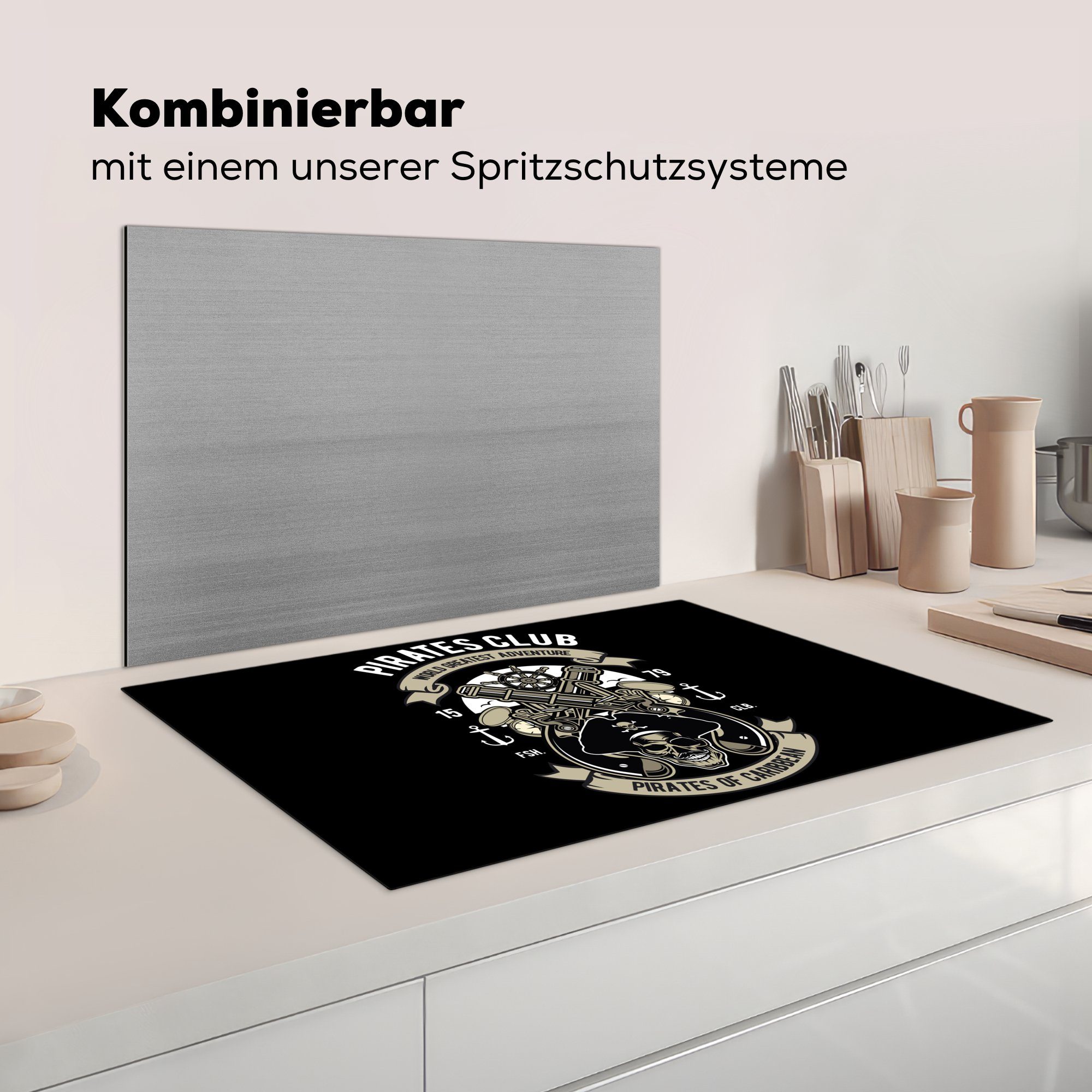 Schutz Kanone Ceranfeldabdeckung Zeichnung, Vintage Herdblende-/Abdeckplatte die MuchoWow für - Vinyl, 81x52 cm, küche, (1 - Piraten - tlg), Induktionskochfeld