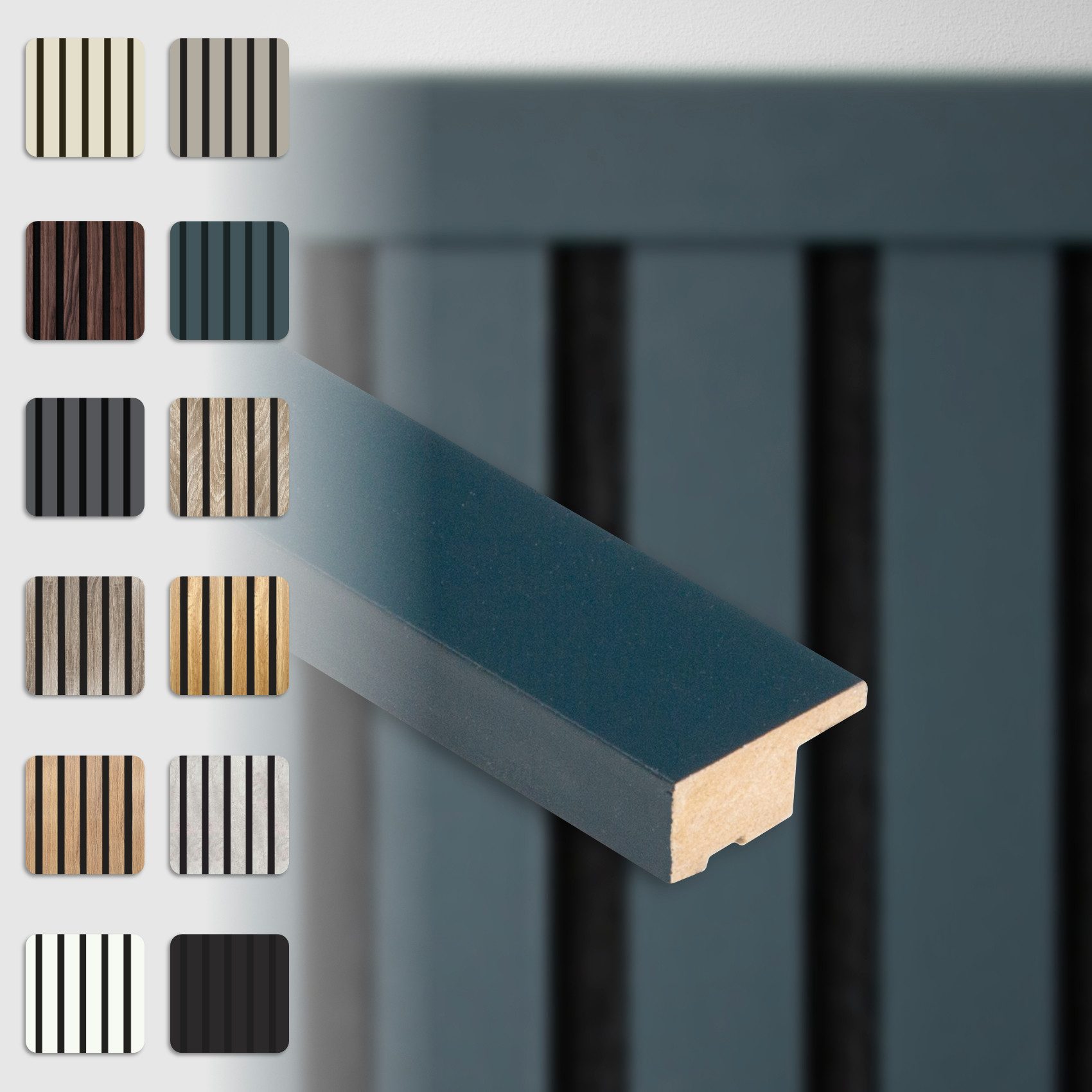 Hexim Wanddekoobjekt (Abschlussleiste 137,5x2,7cm passend für unsere Akustikpaneele - flexible Lamellenwand Holz MDF Wandpanelee Lamellenverkleidung Wandverkleidung (1 Abschlussleiste Ocean - APAH04)
