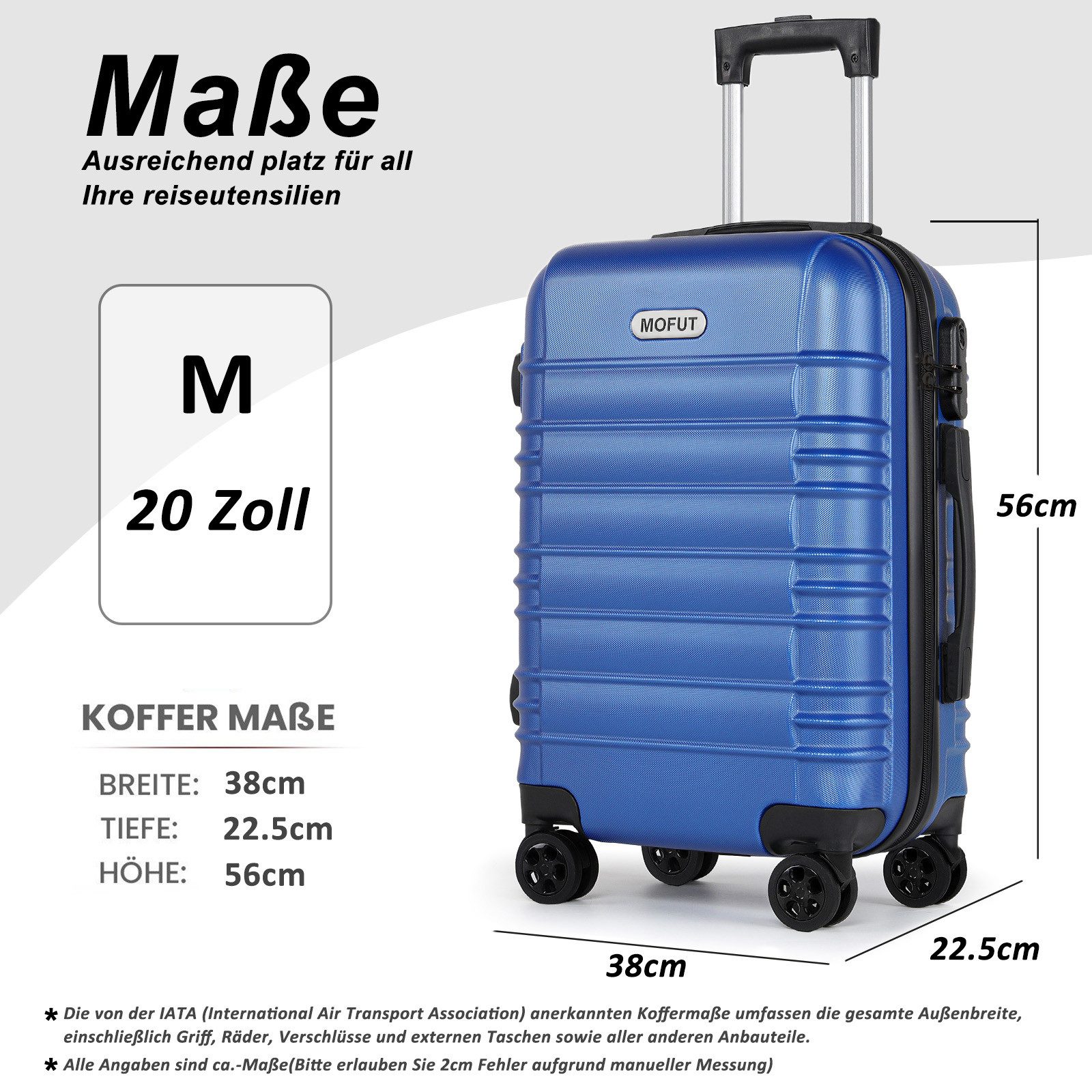 MoFut Koffer Zwillingsrollen Reisekoffer Koffer Trolleys Hartschale (M/L/XL), 4 Rollen, Trolley Handgepäck Große Kapazität mit 4 Rollen und Zahlenschloss