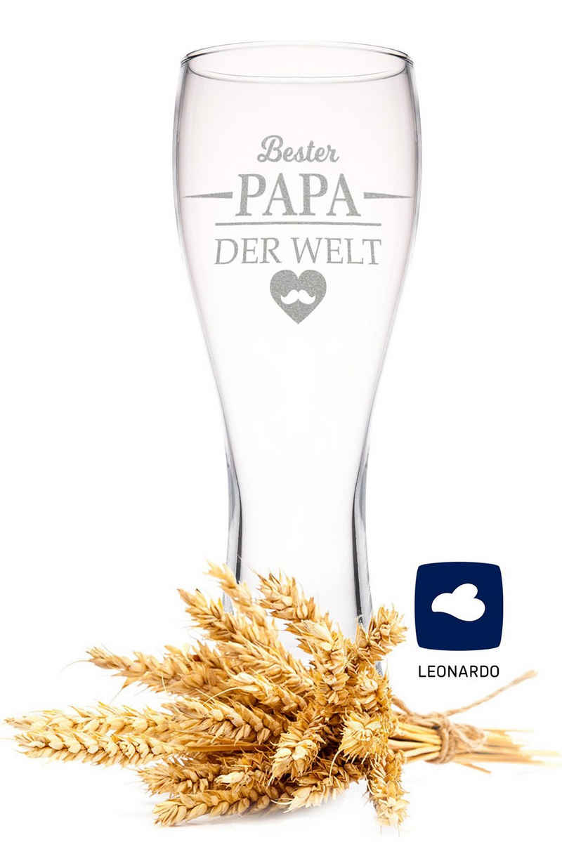 GRAVURZEILE Bierglas Leonardo Weizenglas mit Gravur - Bester Papa der Welt - Geschenk für Papa ideal als Vatertagsgeschenk 0,5l Bierglas Weizenbierglas als Geburtstagsgeschenk für Männer, Glas
