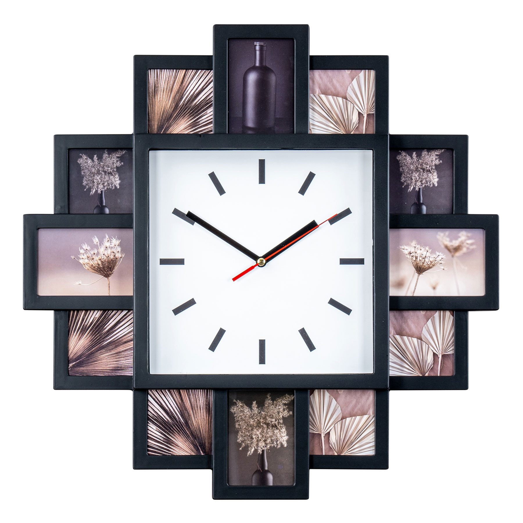 Levandeo® Bilderrahmen Collage, Fotouhr Wanduhr 12 Fotos schwarz - Bilderra günstig online kaufen
