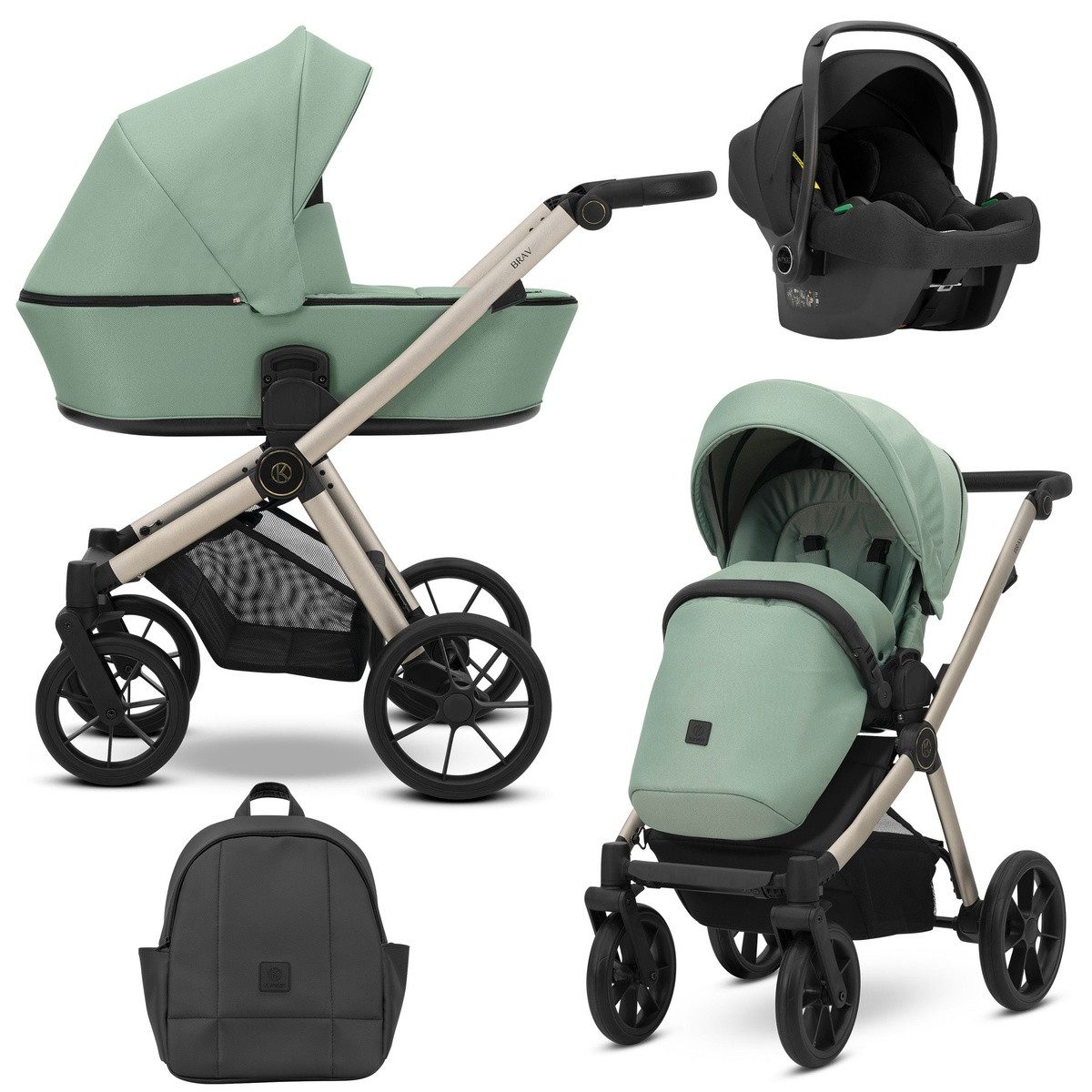 KUNERT Kombi-Kinderwagen BRAV 3 in1 Kinderwagen Champagnerrahmen und Gelrädern f