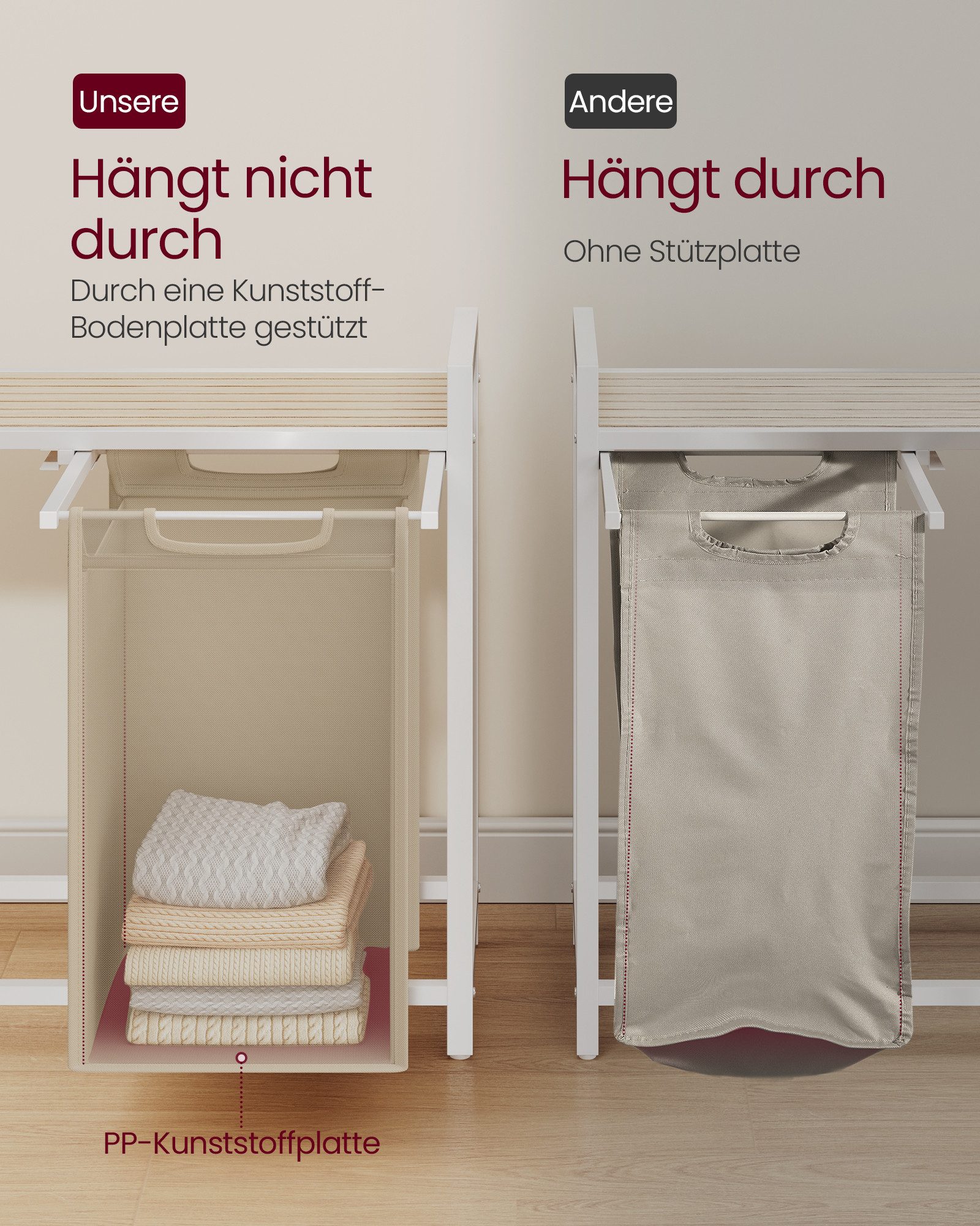 VASAGLE Wäschekorb 2 Wäschesäcke aus Oxford-Gewebe, abnehmbar, 2 Wäschesäcke aus Oxford-Gewebe, abnehmbar, 2 x 46 L – Bild 5 von 5
