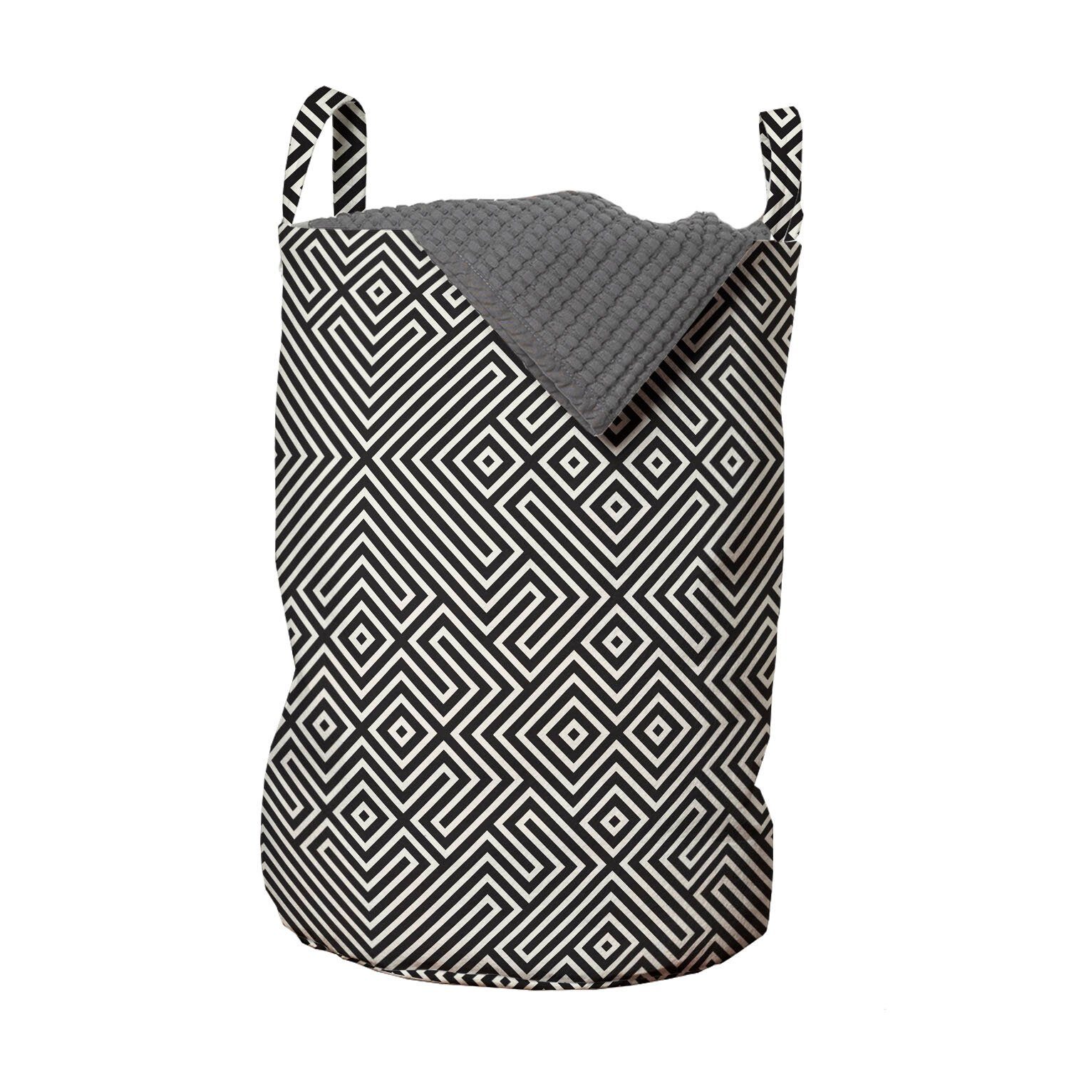 Abakuhaus Wäschesäckchen Wäschekorb mit Griffen Kordelzugverschluss für Waschsalons, Abstrakt Maze-Like symmetrisches Design