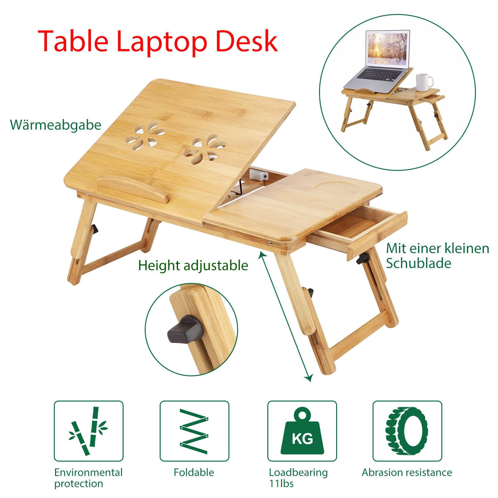 Youyijia Computertisch Laptoptisch 50x30cm Laptop Tisch Betttisch Laptop