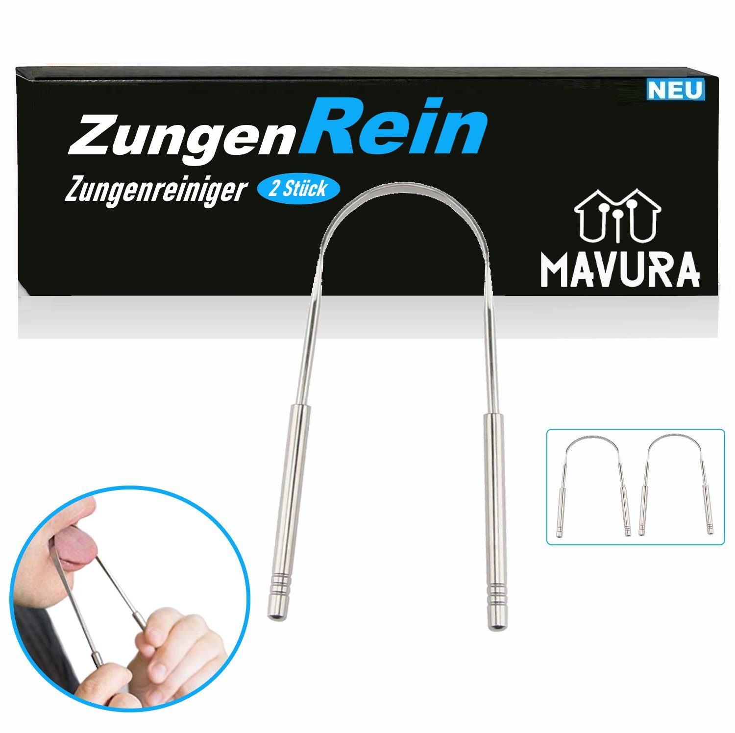 MAVURA Zahnbürste ZungenRein Zungenreiniger Zungenschaber Zungenbürste, Antibakteriell gegen Mundgeruch Ayurveda [2er Set]