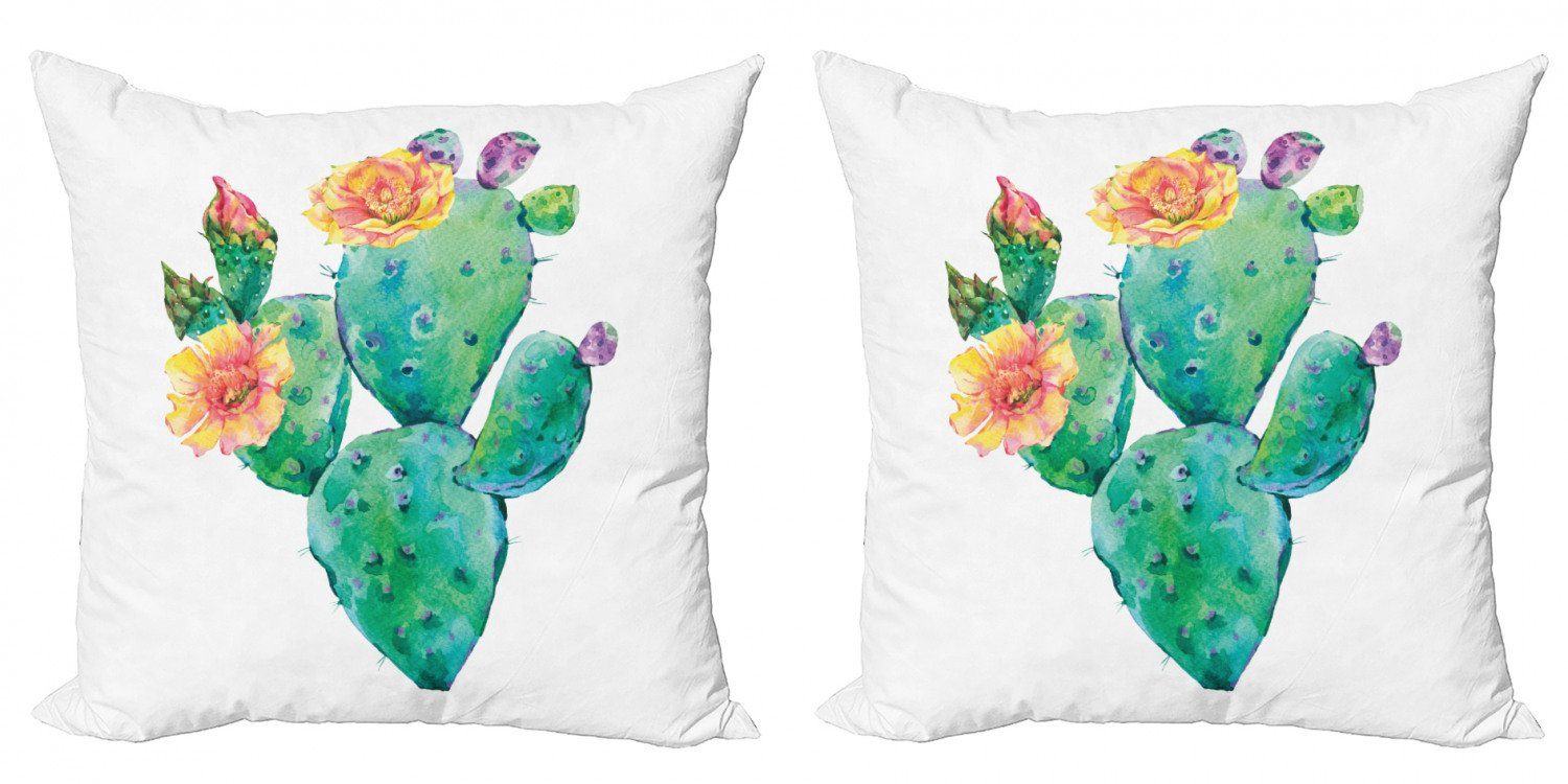 Kissenbezüge Modern Accent Doppelseitiger Digitaldruck, Abakuhaus (2 Stück), Natürliche Farbe Kaktus mit Blumen