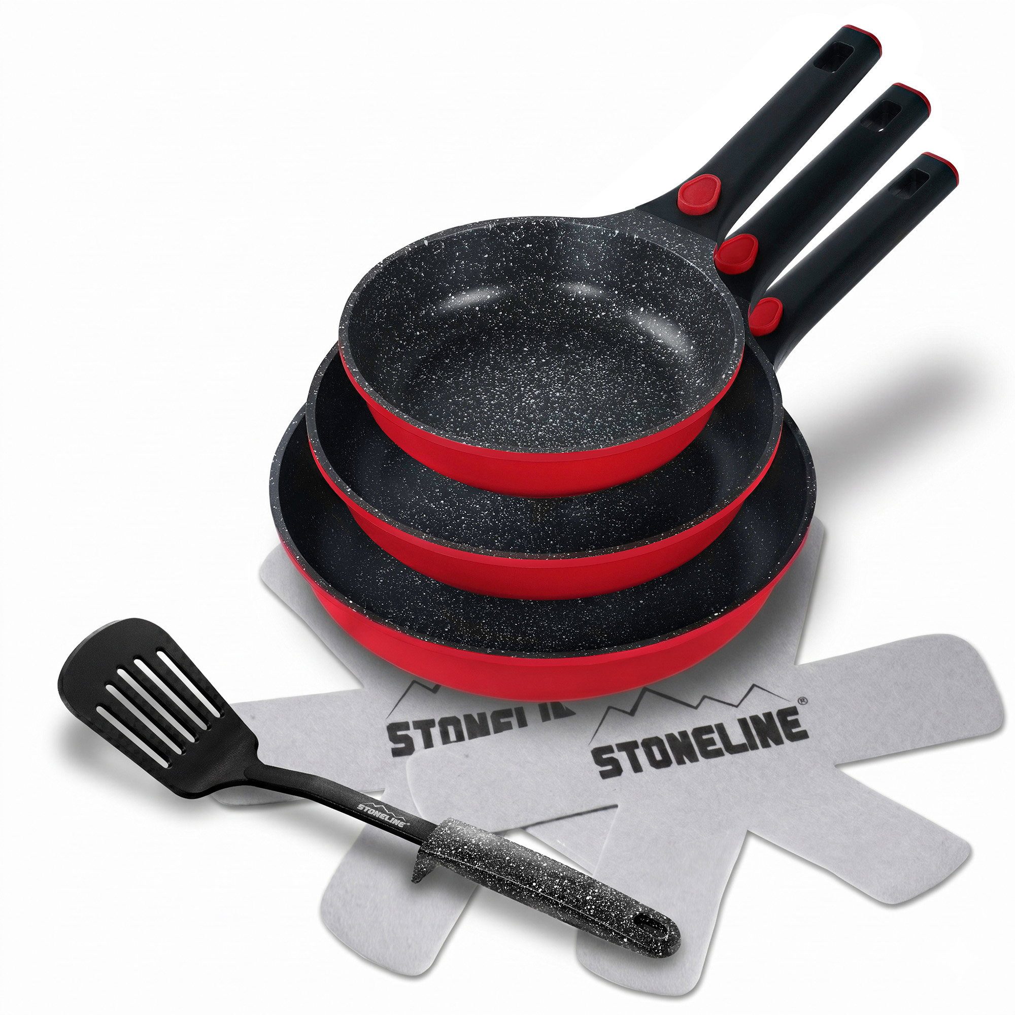STONELINE Pfannen-Set SMART, 6-teilig, 20/24/28 cm, Pfannenwender, Aluminiumguss