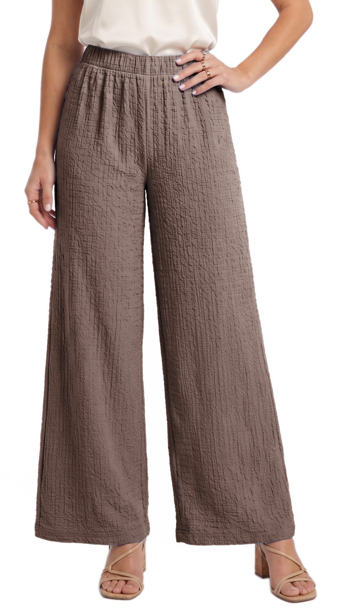 dy_mode Palazzohose Damen Palazzohose High Waist Sommerhose Weit Bein Hose Knitter-Optik in Unifarbe, High Waist, mit elastischem Bund, in Knitter-Optik