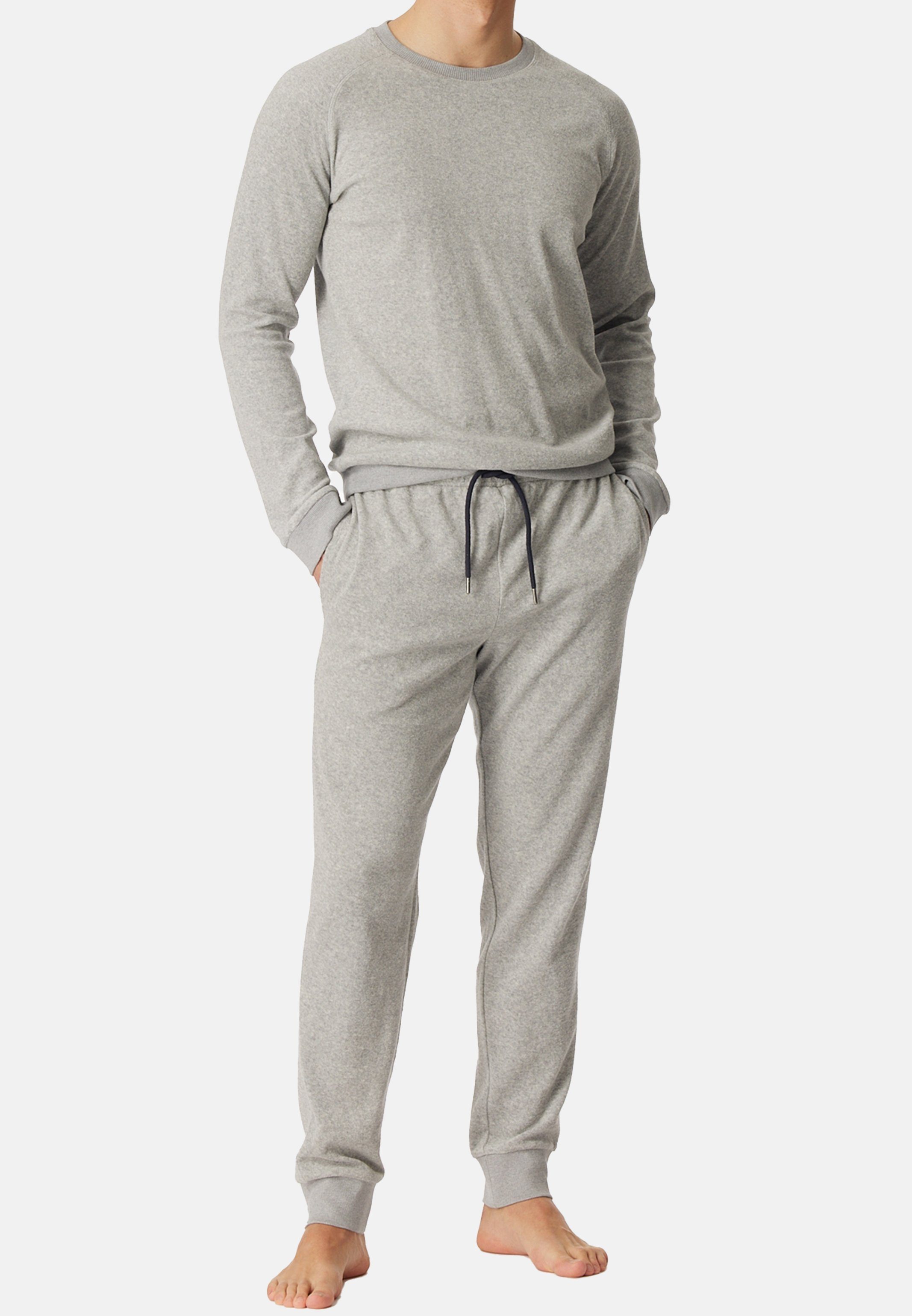 Schiesser Pyjama Warming Nightwear Frottee (Set, 2 tlg) Schlafanzug - Baumwolle - Angenehm auf der Haut Grau Melange