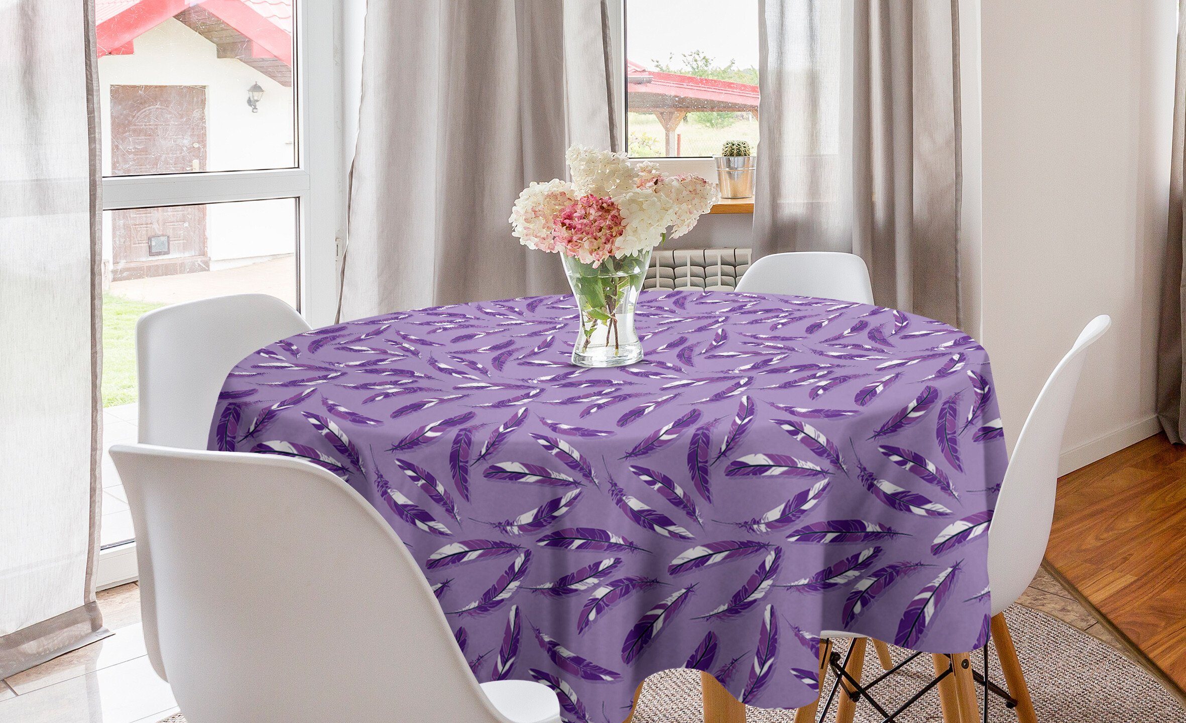 Abakuhaus Federn Tischdecke Tischdecke Abdeckung Esszimmer Empfindliche Küche Dekoration, Kreis Lilac für Dunkelviolett