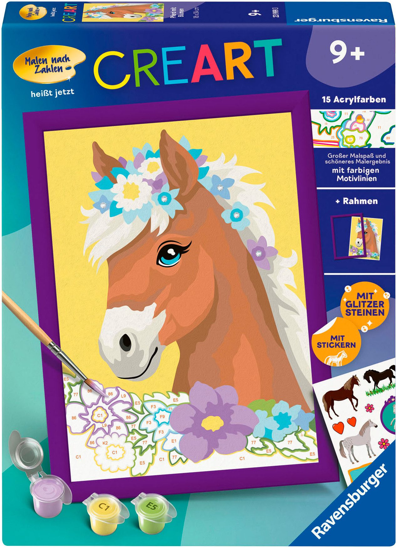 Ravensburger Malen nach Zahlen CreArt, Pferd mit Blumen, Made in Europe