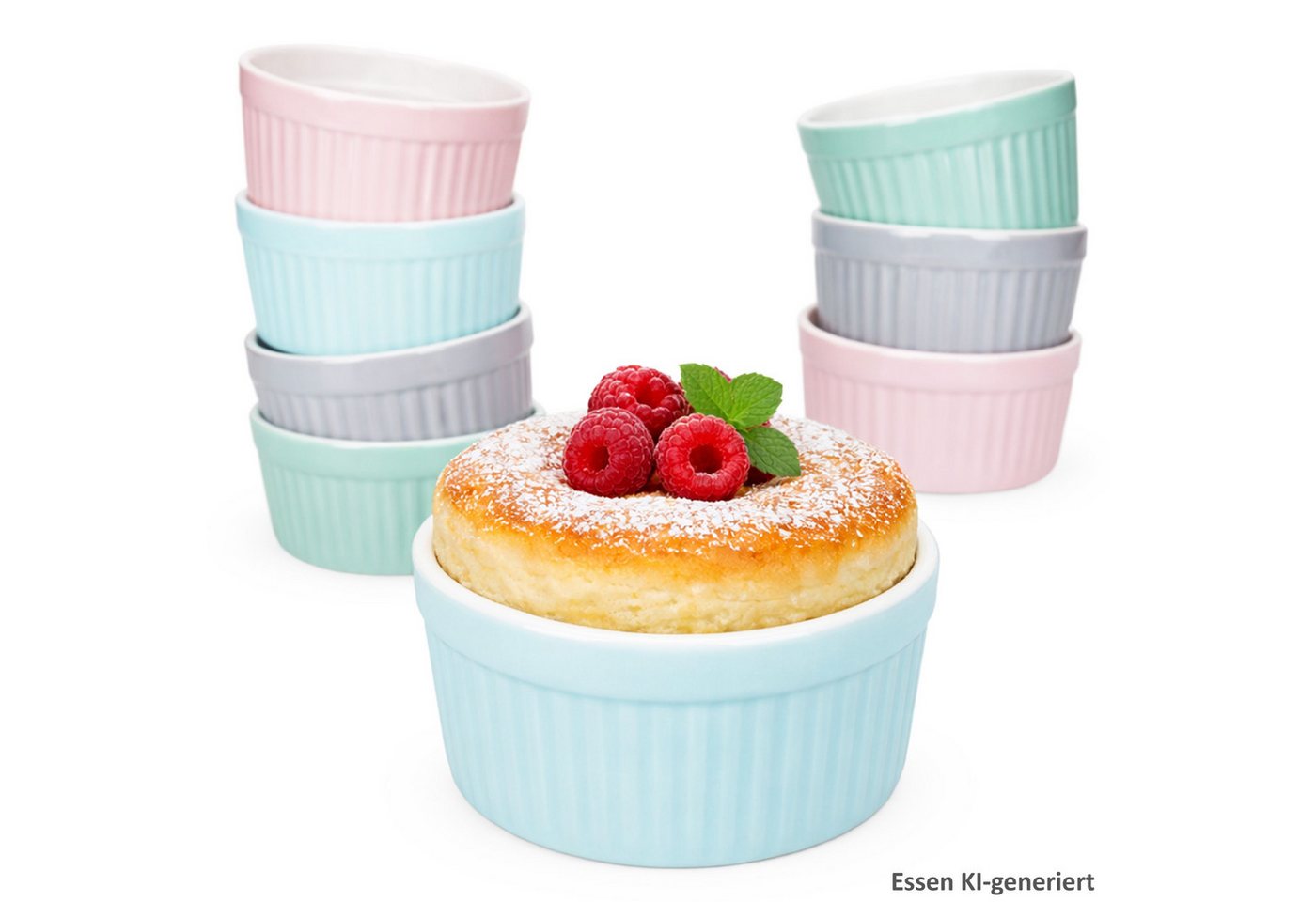 MamboCat Auflaufform MamboCat 8er Set Emilia Soufflé Förmchen Porzellan bunt Auflaufform, Porzellan