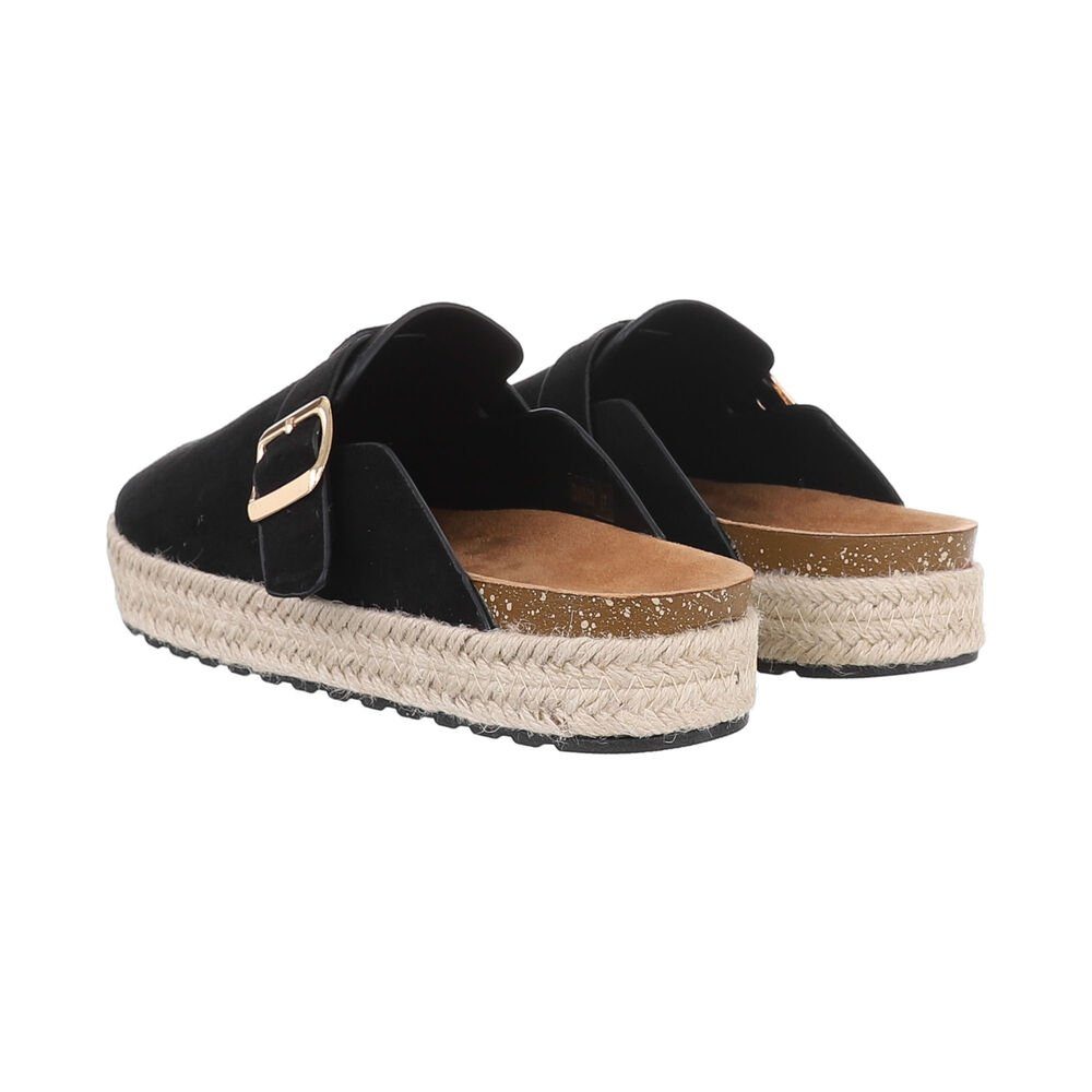 Ital-Design Damen Mules Freizeit Pantolette Flach Pantoletten in Schwarz