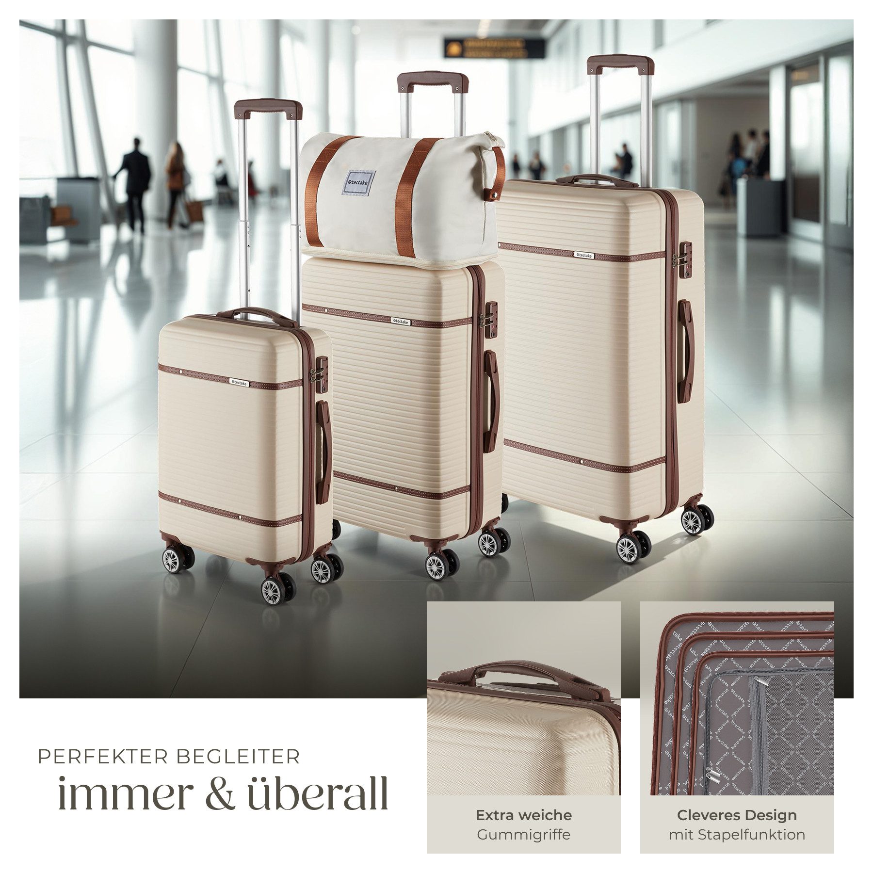 tectake Trolley Reisekofferset, 4 Rollen, 13-teilig, Hartschalen aus robustem ABS-Kunststoff