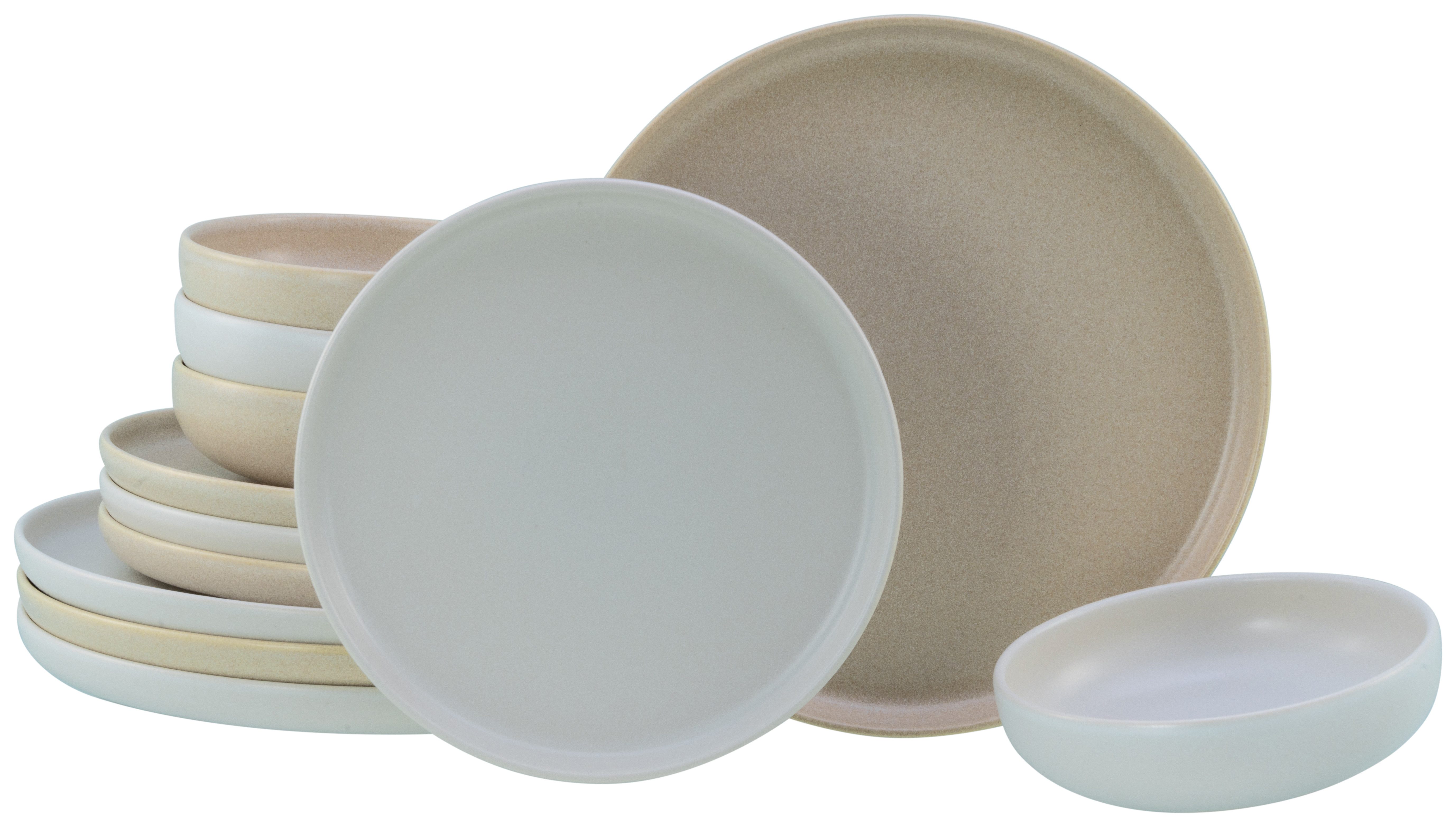 CreaTable Teller-Set Uno Toscana, Teller Set 12-tlg. (12-tlg), 4 Personen, Steinzeug, Puristische Formgebung, Inspiriert durch die Farben der Toscana