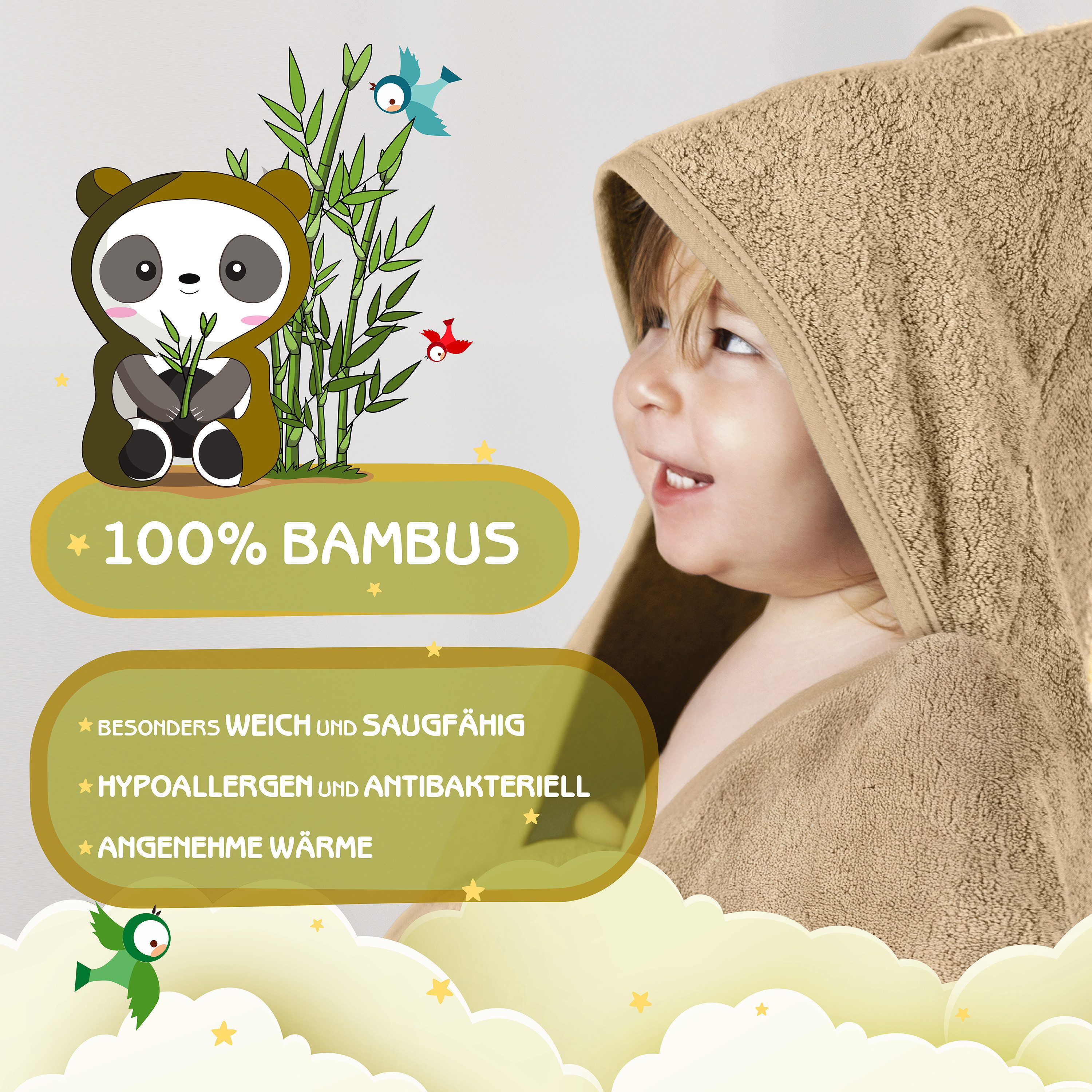 Fuchs & Panda Kapuzenhandtuch Kapuzenhandtuch Baby EXTRA dick, warm & weich aus 100% Bambus, 100% Bambus: Antimikrobiell, Atmungsaktiv, Hypoallergen, Superweich