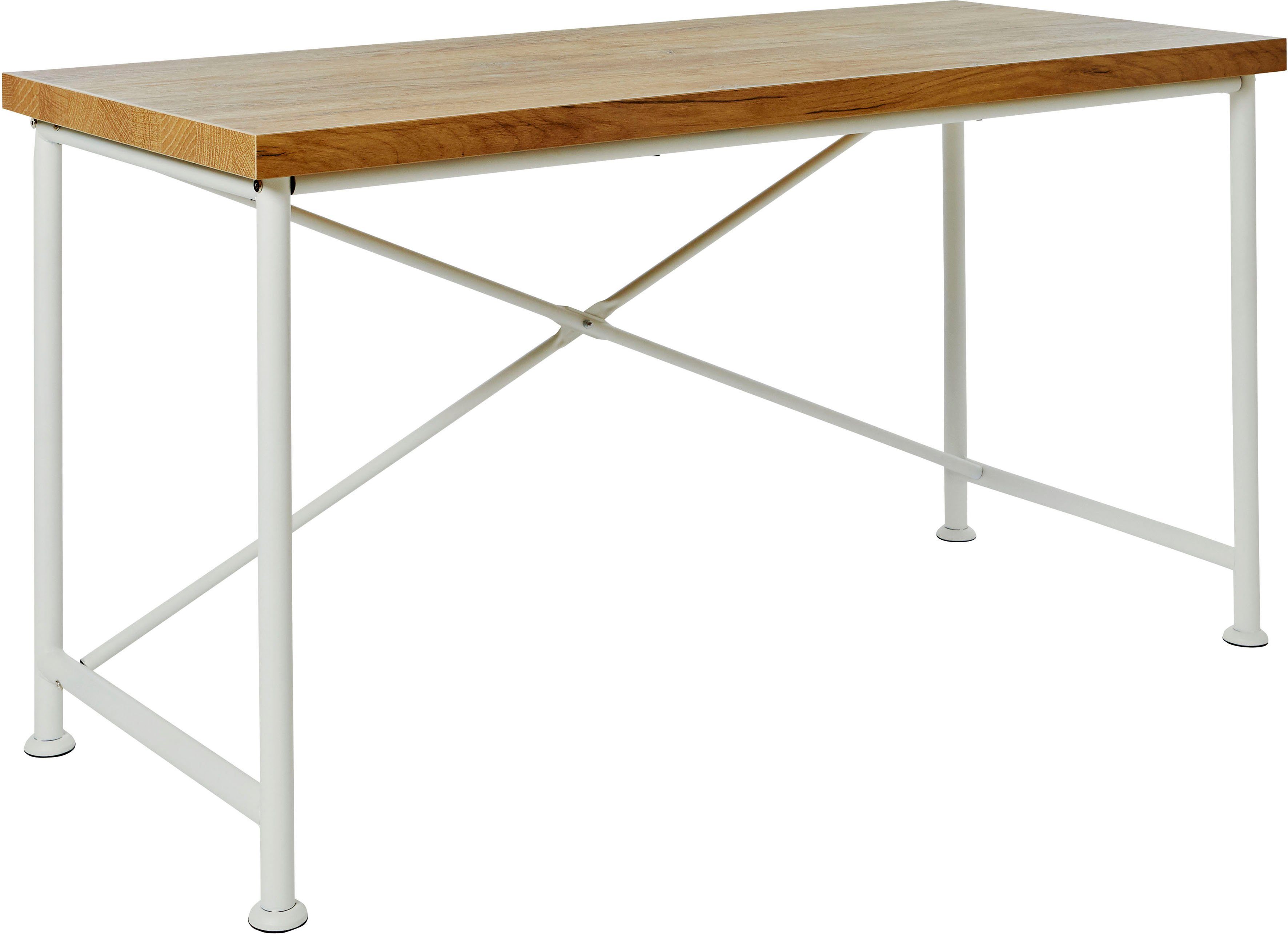 Jahnke Schreibtisch CRAFT, Breite 140 cm, Schreibtisch im Industrie-Design Kerneiche/Weiß | Weiß
