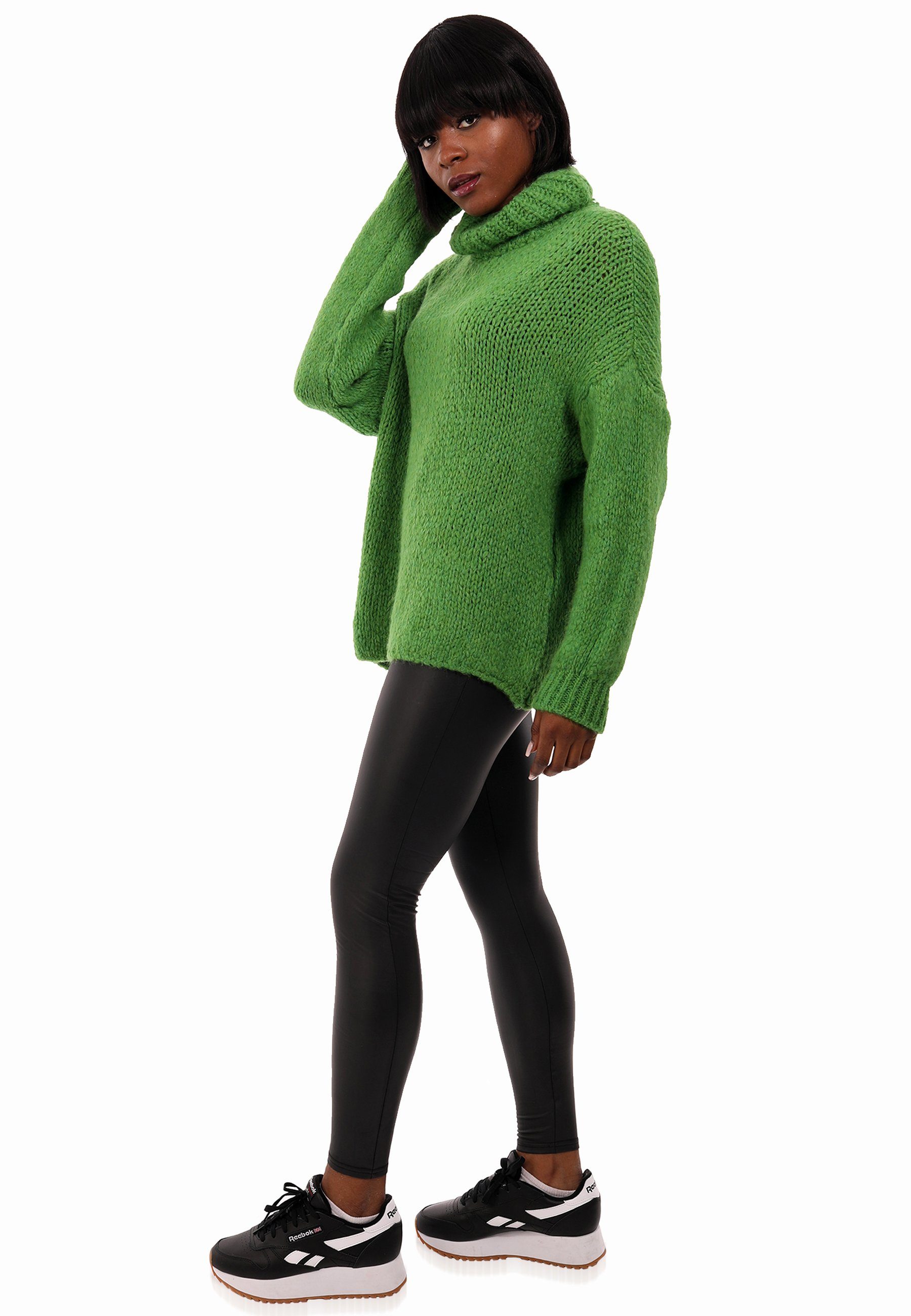 Pullover Kuschelweiche Strickpullover Style Unifarbe Rollkragen Qualität (1-tlg) & YC mit Fashion in grün