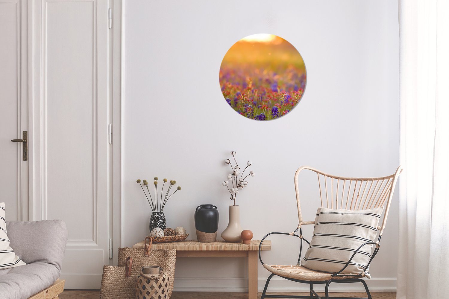 MuchoWow Wandsticker Blumen für St), - Wohnzimmer Kinderzimmer, Tapetenaufkleber, Gold (1 Sonne - Tapetenkreis Rund