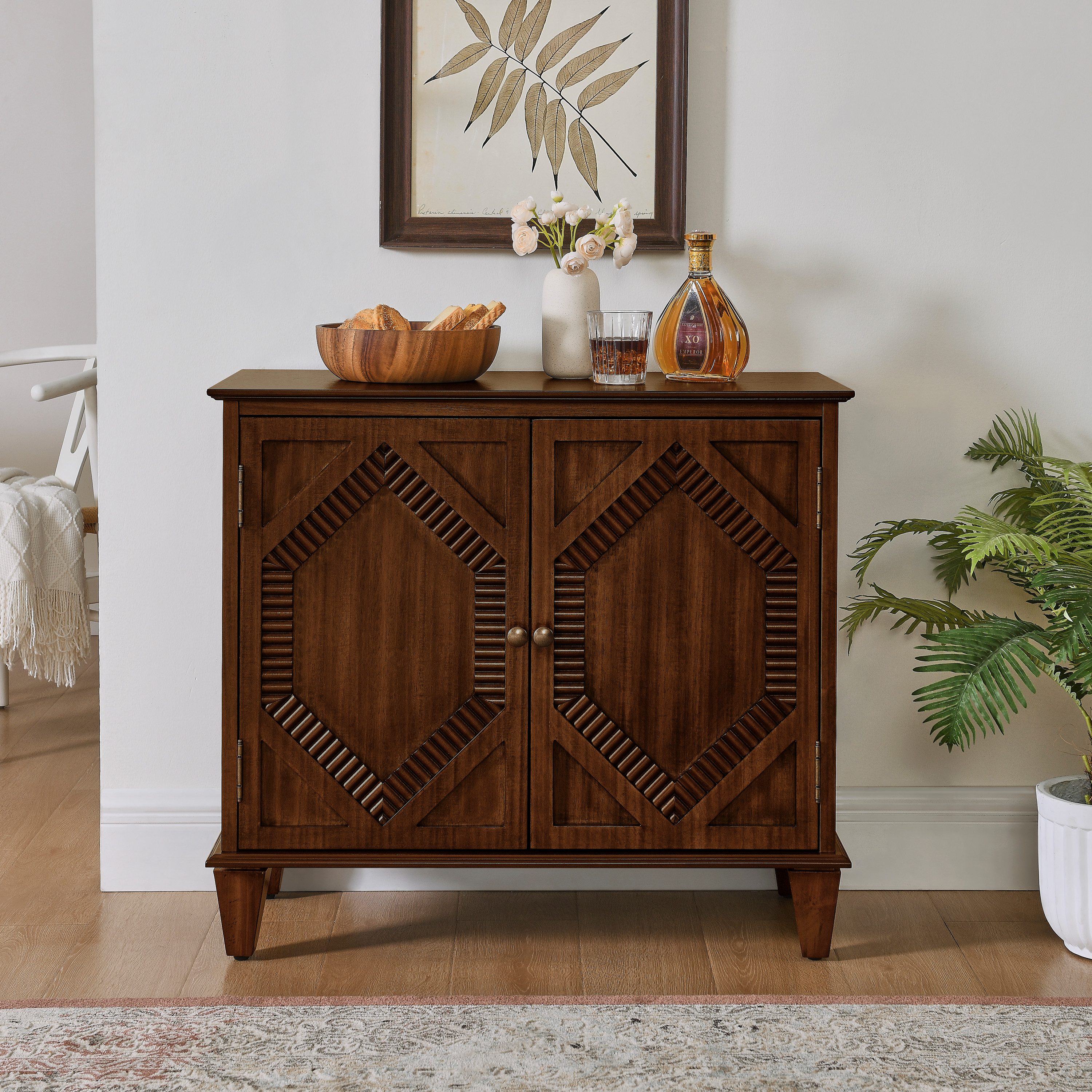 Celya Sideboard Vitrinen aus Holz mit Stauraum und verstellbaren Einlegeboden (mit geometrischen Akzenten und 2 Tür)