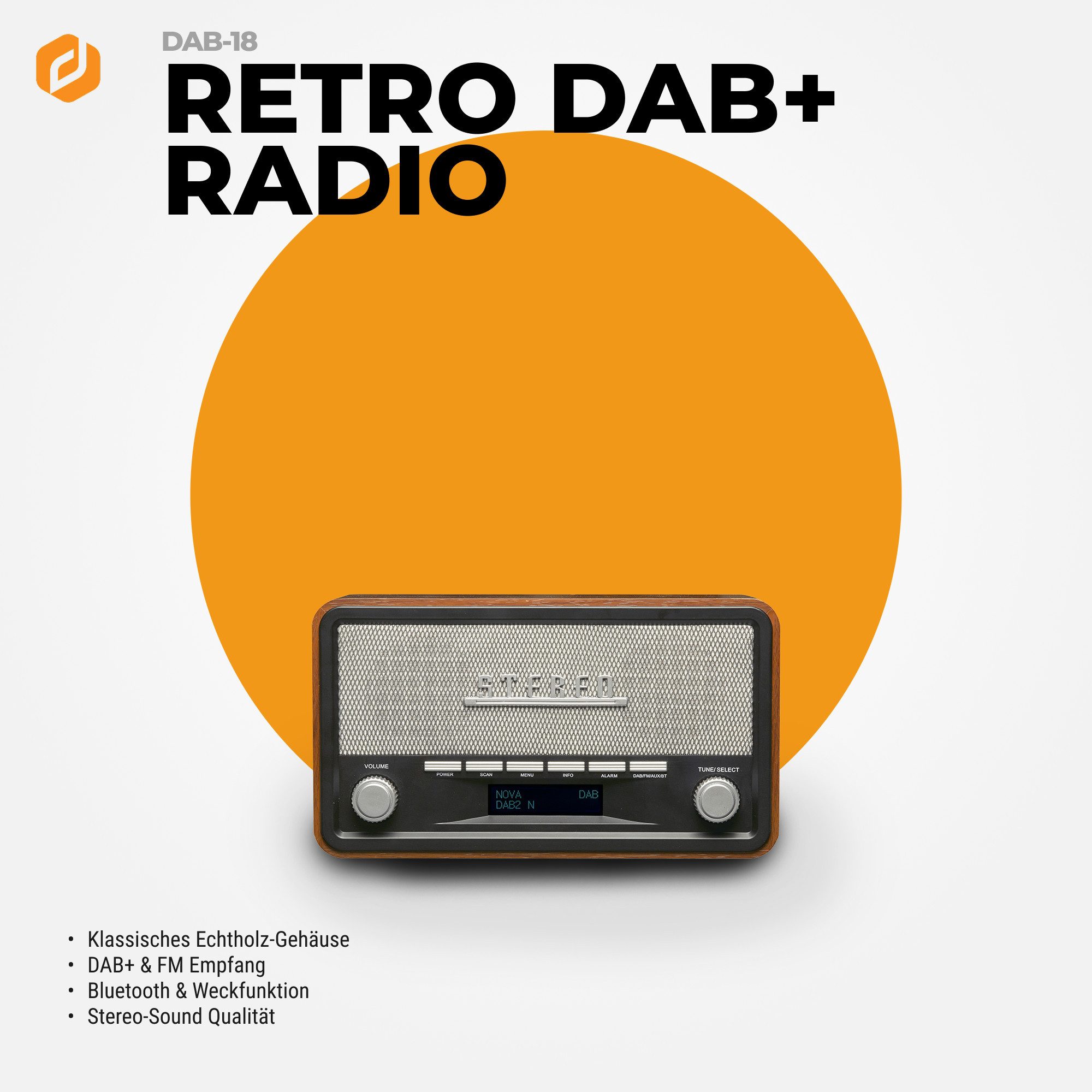 Denver DAB-18 Digitalradio (DAB) (DAB+, FM (RDS), 4 W, Retro-Design, Bluetooth, DAB+/FM, LCD-Display, AUX-In, Teleskopantenne)