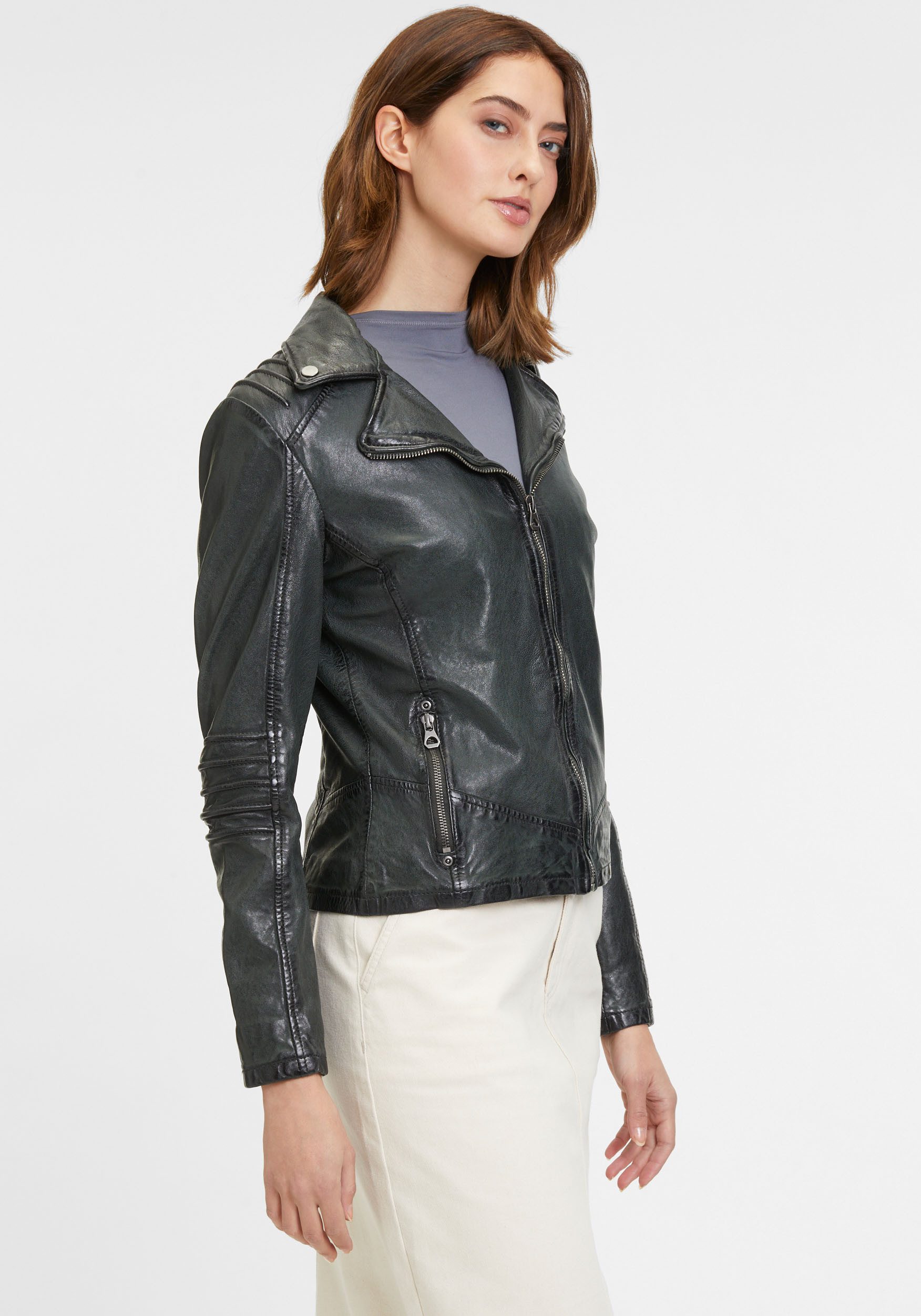 Mauritius Lederjacke GWFlura mti Reißverschluss, Ziuerpaspeln, günstig online kaufen