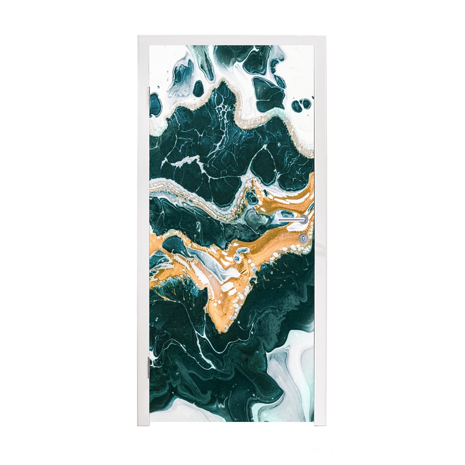 MuchoWow St), Aqua Fototapete - Tür, Matt, Marmor Türtapete Türaufkleber, (1 Gold, bedruckt, für 75x205 - cm