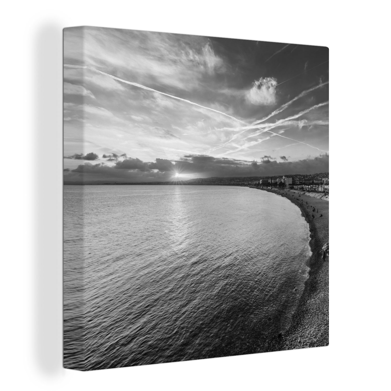 OneMillionCanvasses® Leinwandbild Frankreich - Schwarz - Weiß - Küste, (1 St), Leinwand Bilder für Wohnzimmer Schlafzimmer