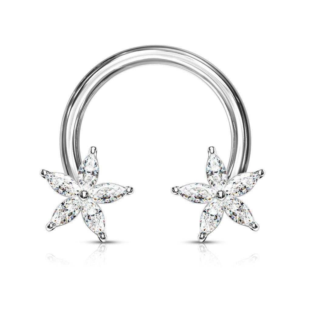 Brustwarzenpiercing Hufeisen Piercing Front Kristall Stern Blüten Zirkonia Nippelpiercing