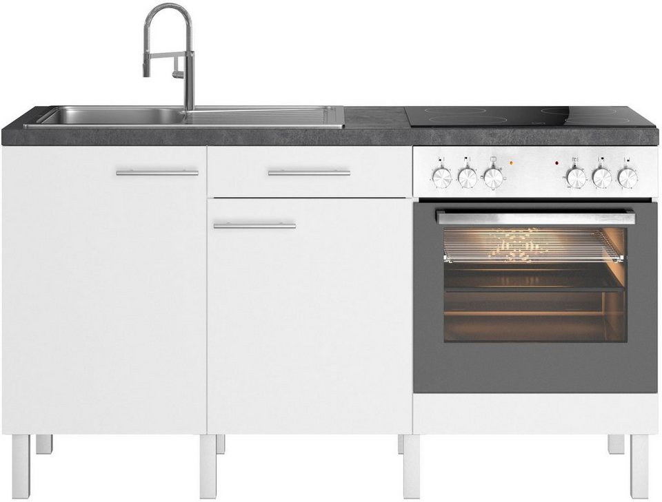 OPTIFIT Küche Lilly, Breite 160 cm, wahlweise mit E-Geräten,  Höhenverstellbare Designfüße aus Aluminium