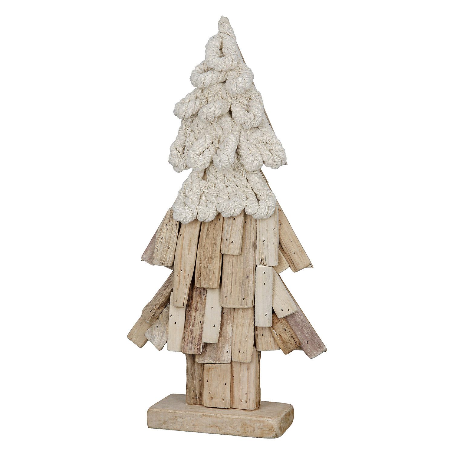 Dekofigur CORDA - Dekoobejkt in natur - Holz - H. 80cm - Tannenbaum mit Tau
