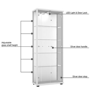 VR-Wohnideen Standvitrine C1084 (Glasvitrine (176x67x33 cm) mit 2 Glastüren) LED, Schloss, Spiegel, perfekt für Sammler, Sammlervitrine, Glasschrank