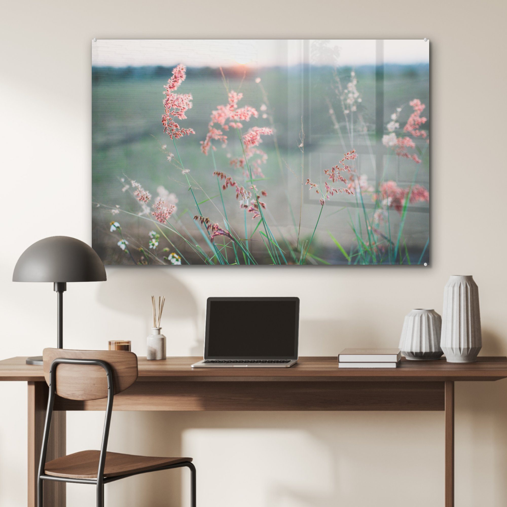 Acrylglasbild - Blumen St), Wasser - Rosa, Schlafzimmer (1 MuchoWow Acrylglasbilder & Wohnzimmer