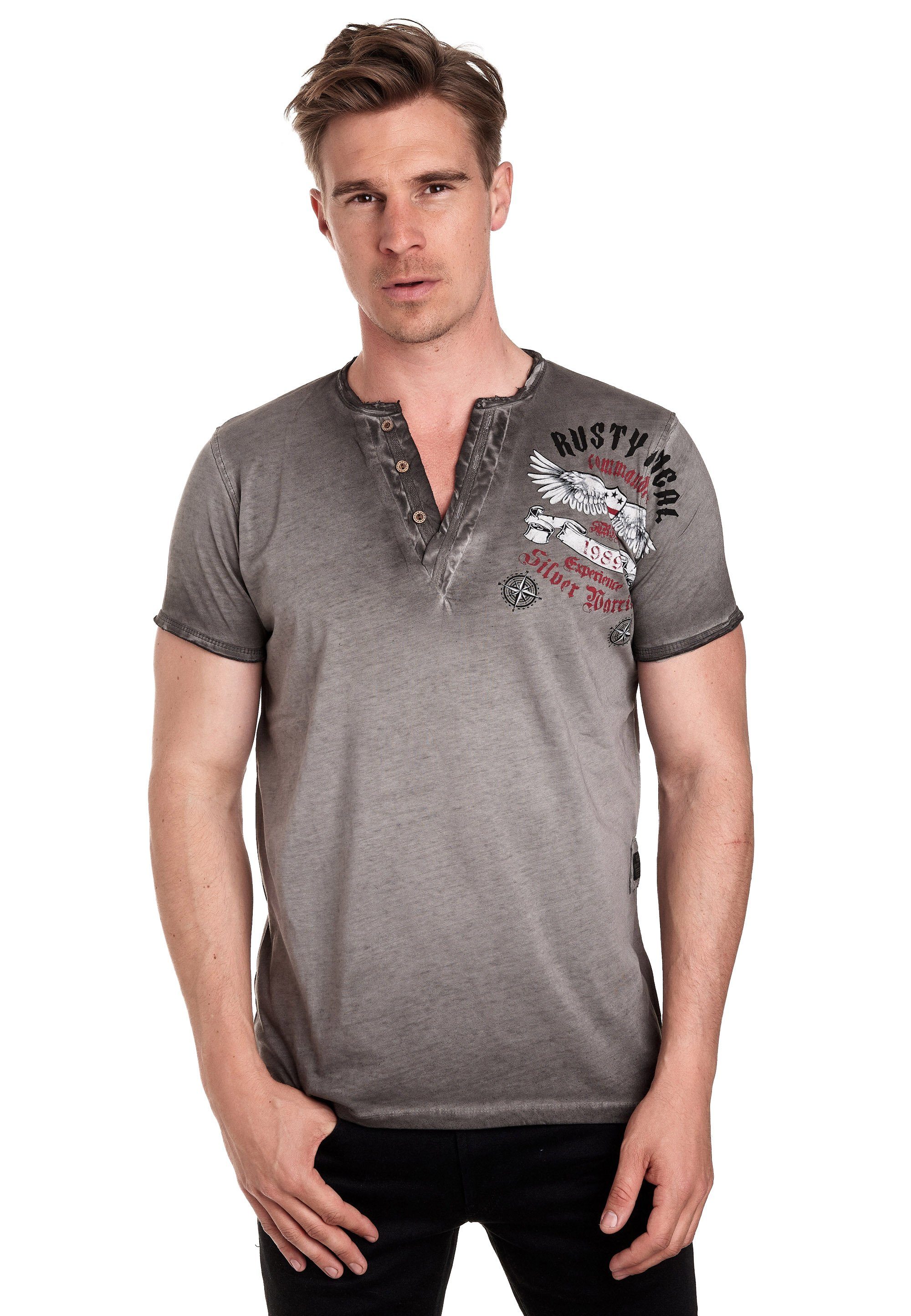 Rusty Neal T-Shirt mit modischer Knopfleiste anthrazit