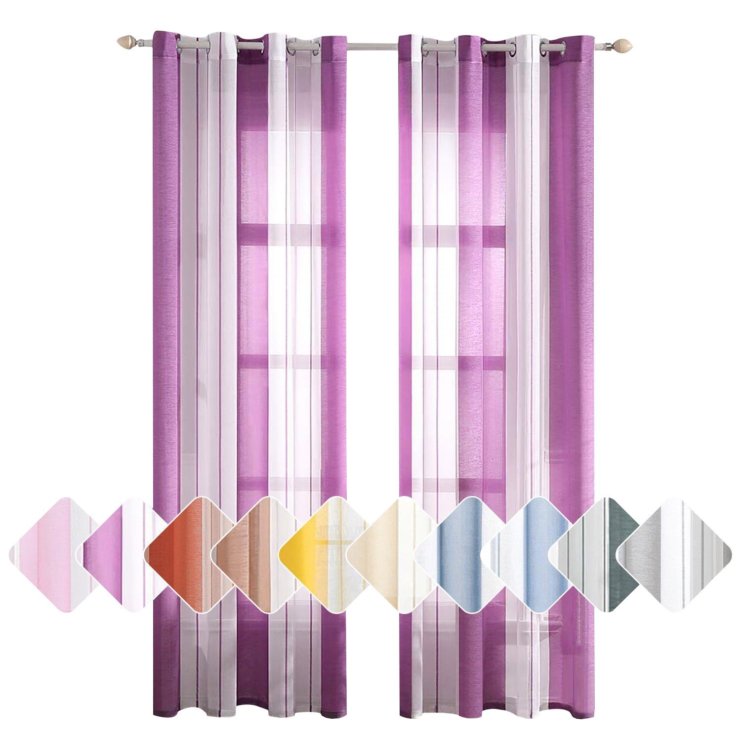 BYSURE Vorhang Gestreift Voile Vorhänge (2 St), Ösen, halbtransparent, Voil günstig online kaufen