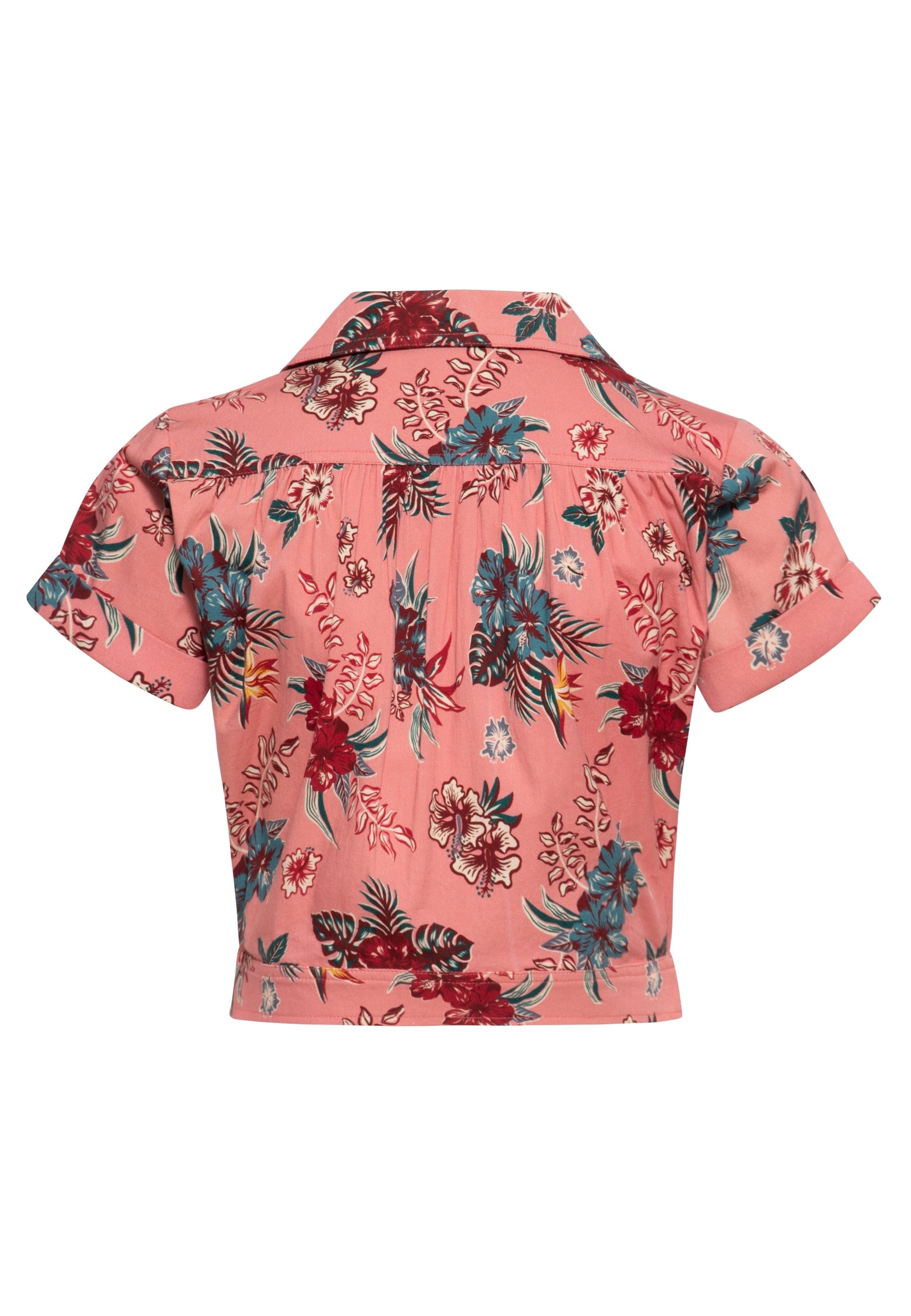 QueenKerosin Kurzarmbluse Hibiscus mit tropischem Allover-Print