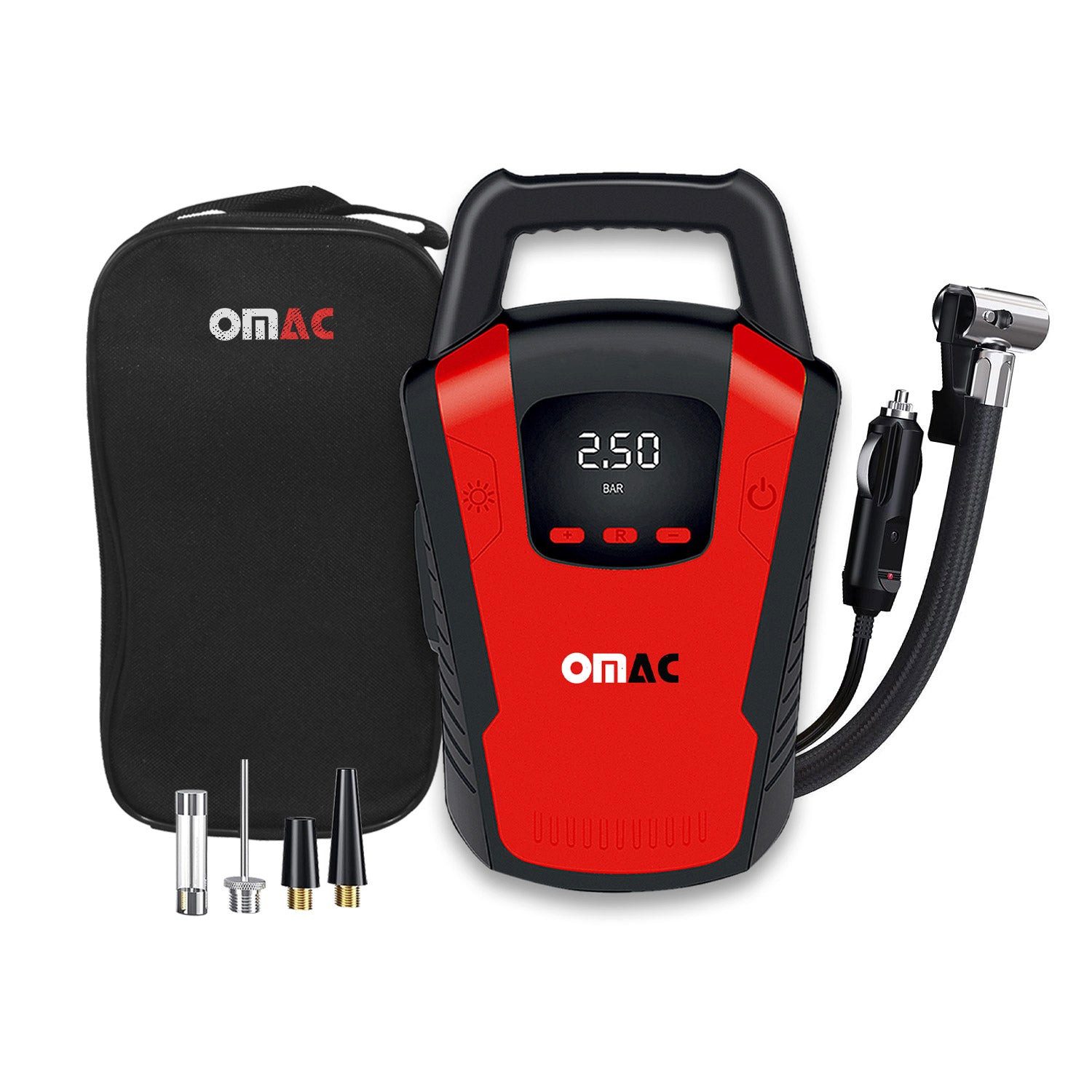 OMAC Luftpumpe Reifenfüller Luftkompressor Autoreifen Druckluft DC 12V 150PSI (1-tlg), 12-Volt-Adapterstecker für Zigarettenanzünder