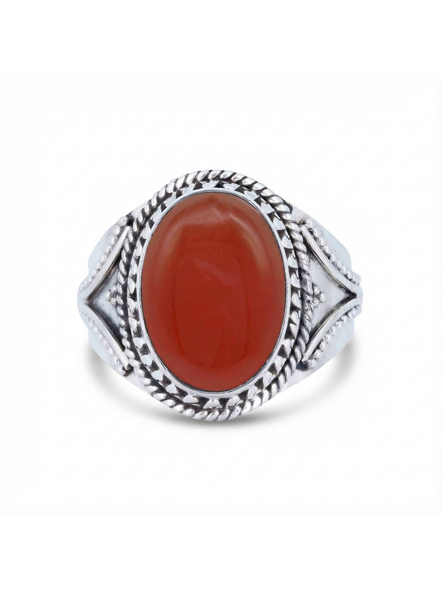 mantraroma Silberring MEKANU aus 925 Silber mit Karneol (Ring mit Schmuckbeutel), Damenring aus 925er Silber