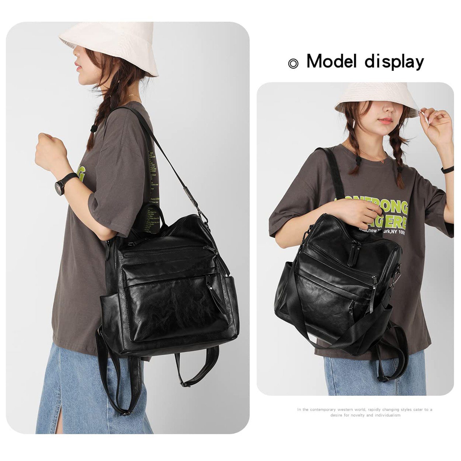 Mode und Rucksack TAN.TOMI Geldbörsen Design Damen Mehrzweck, Schultertasche Handtaschen Freizeitrucksack Schwarz