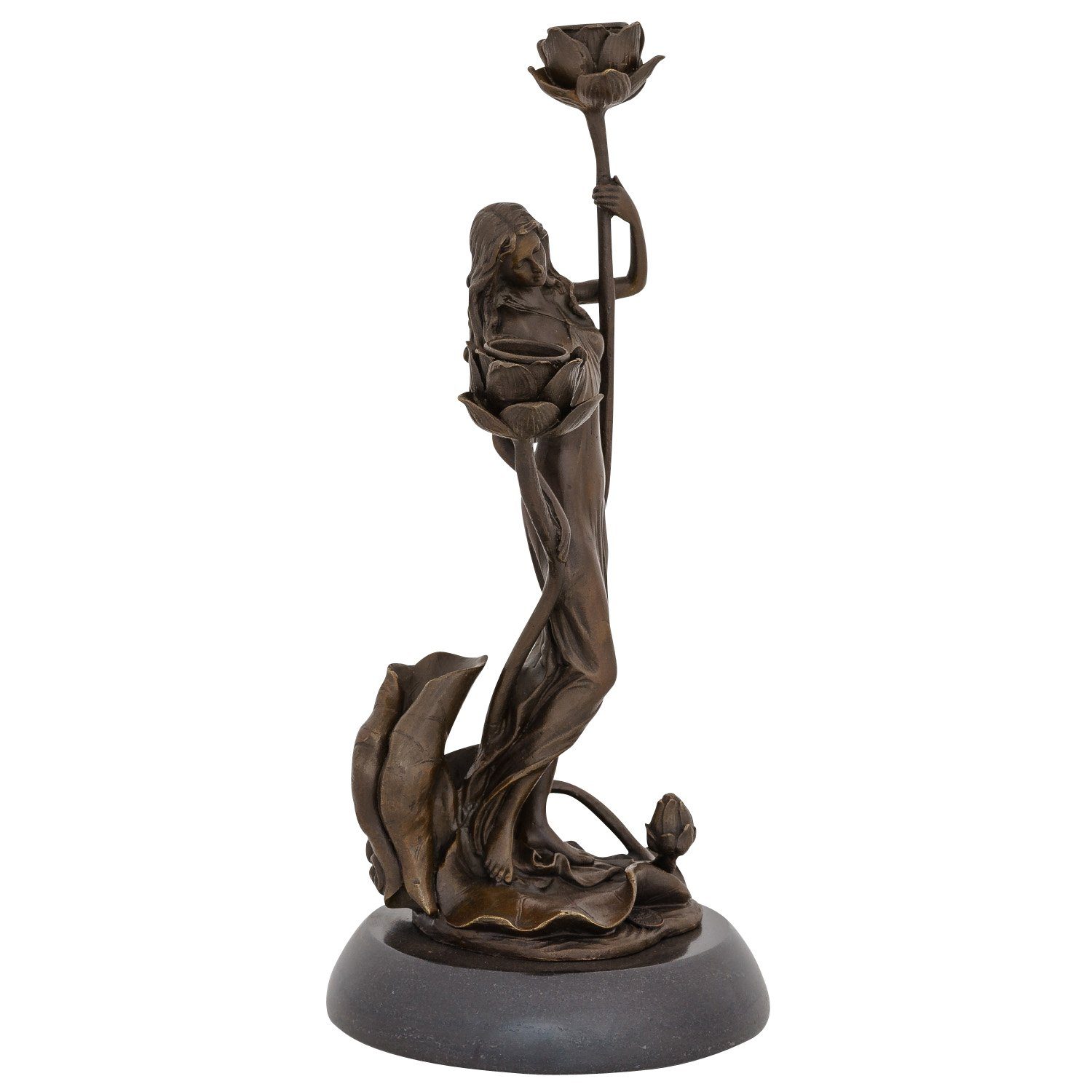 Kerzenständer Rose Bronze Figur Antik-Stil Bronzeskulptur Frau Aubaho im Kerzenständer Stat