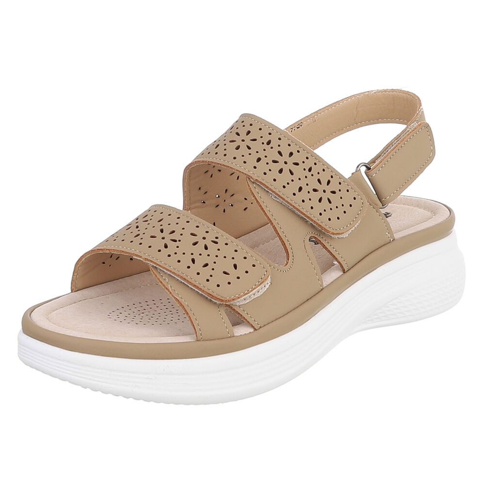 Ital-Design Damen Komfortsandale mit Klettverschluss und Profilsohle Plateausandaletten (91849409) Keilabsatz/Wedge Keilsandaletten in Hellbraun